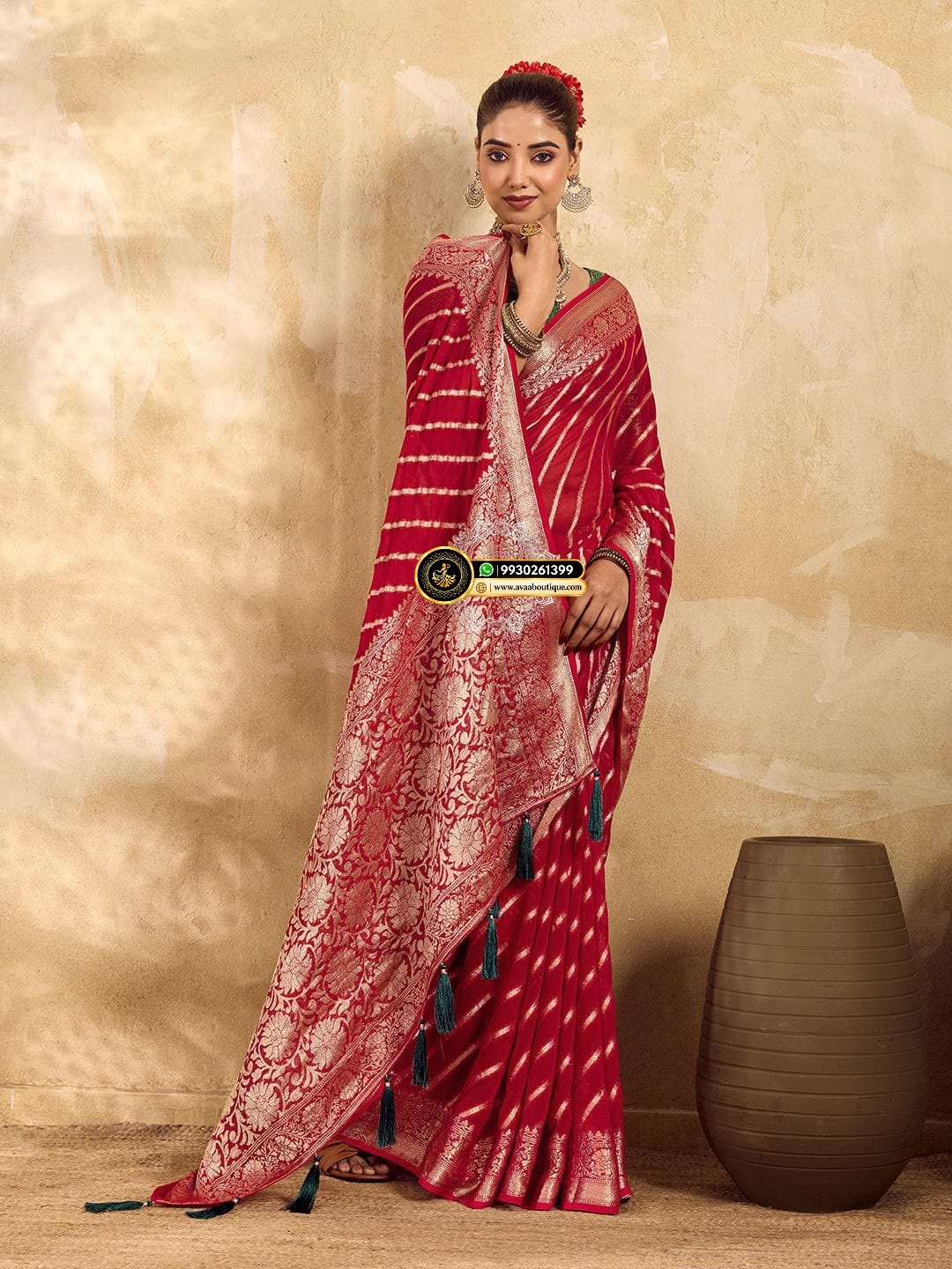 Banarasi Handloom Leheriya Zari Weaving Saree image 7