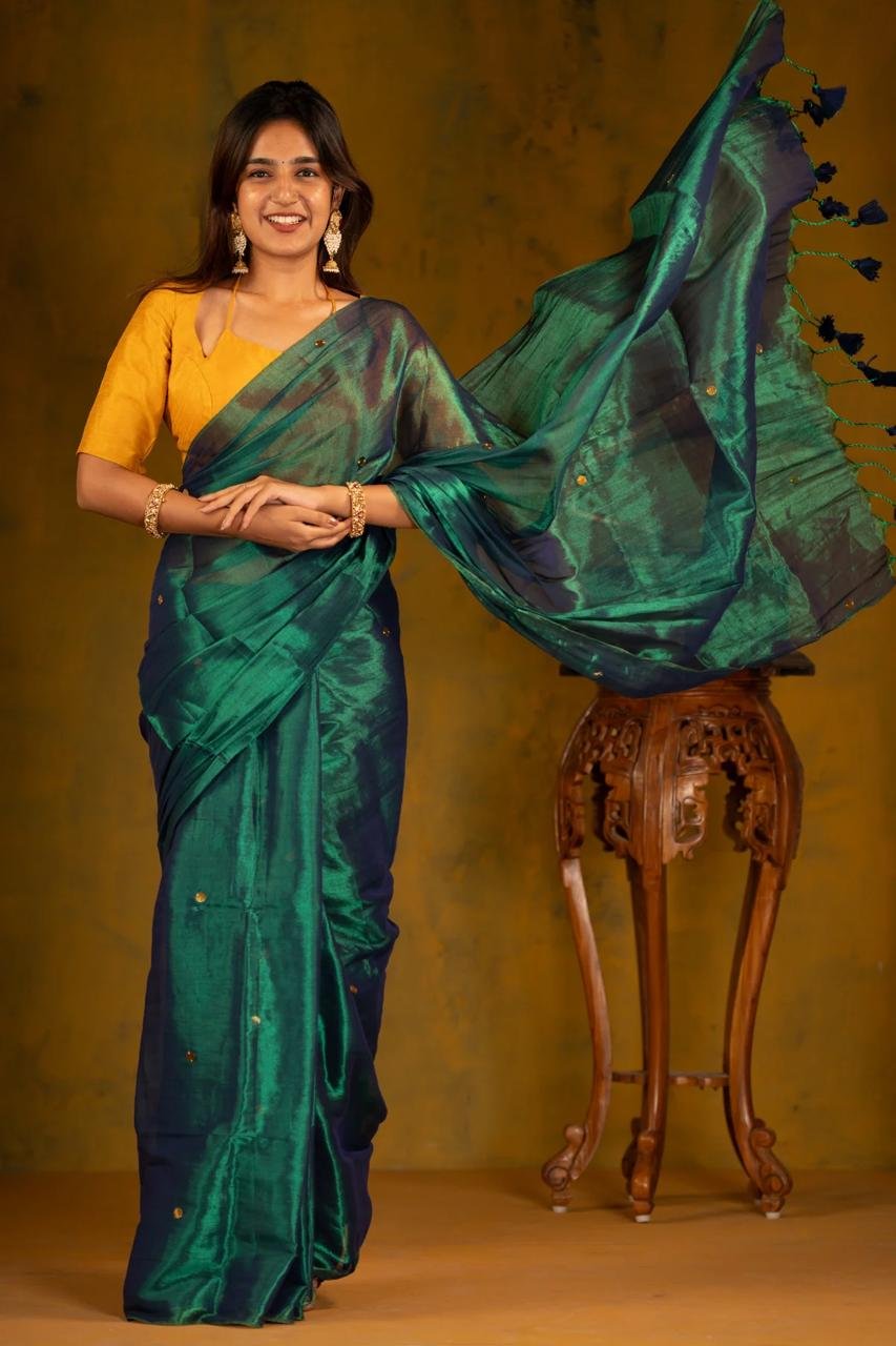 Dual Tone Khadi Tissue Gini work Sarees