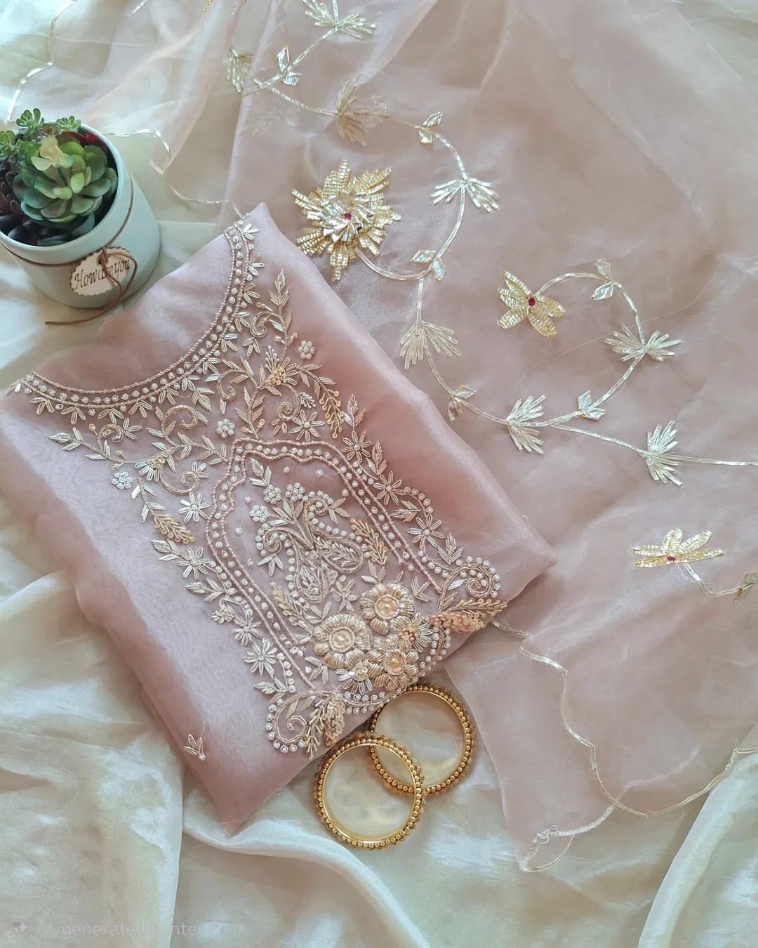 Pastel Organza Zardogi Handwork Dress Material image 3
