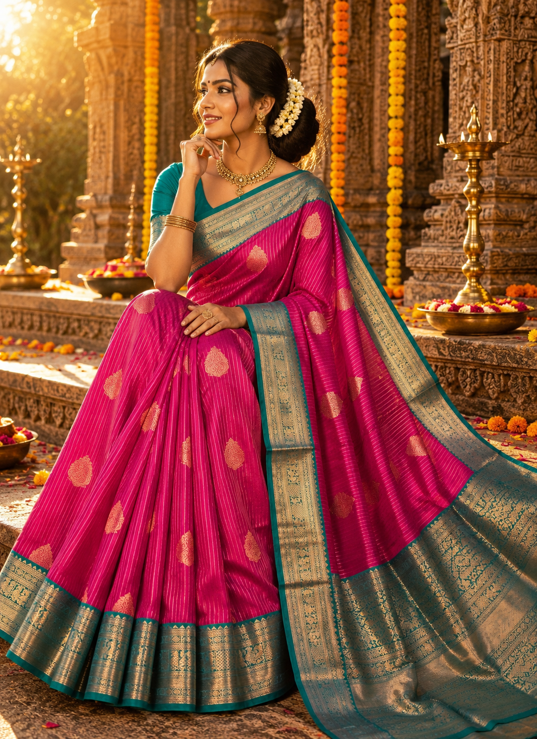 6 Korvai Kanchi Semi Silk Sarees