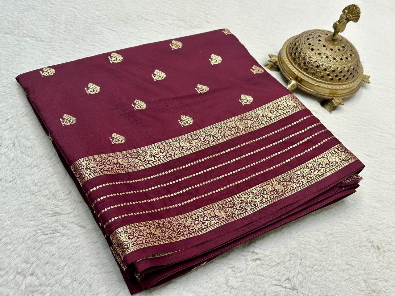 3 Semi Mysore Crape Silk Sarees image 6