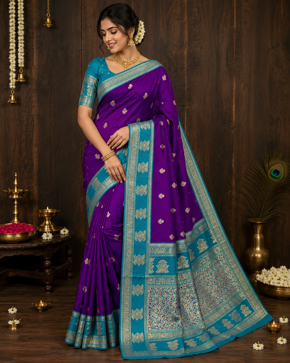 Gadwal Style Meenakari Pallu Semi Silk Sarees