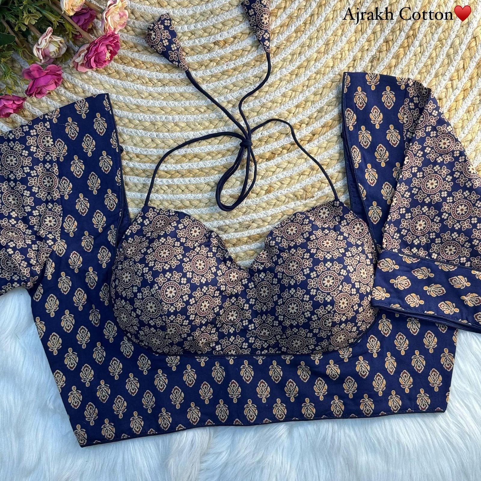 AJRAKH COTTON HALTER NECK BLOUSE