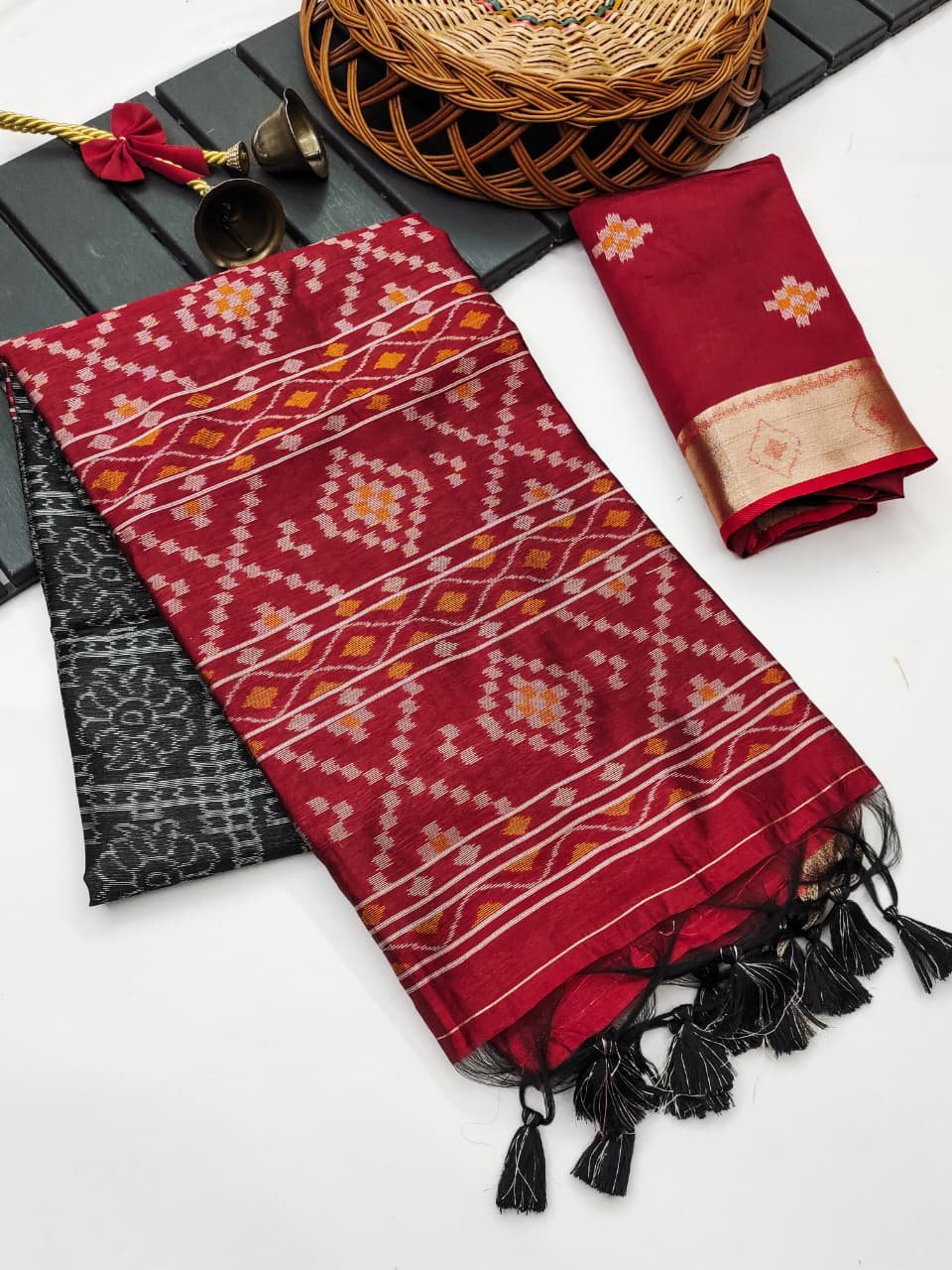 Soft Desi Raw Silk Saree With Ikkat Pallu image 9