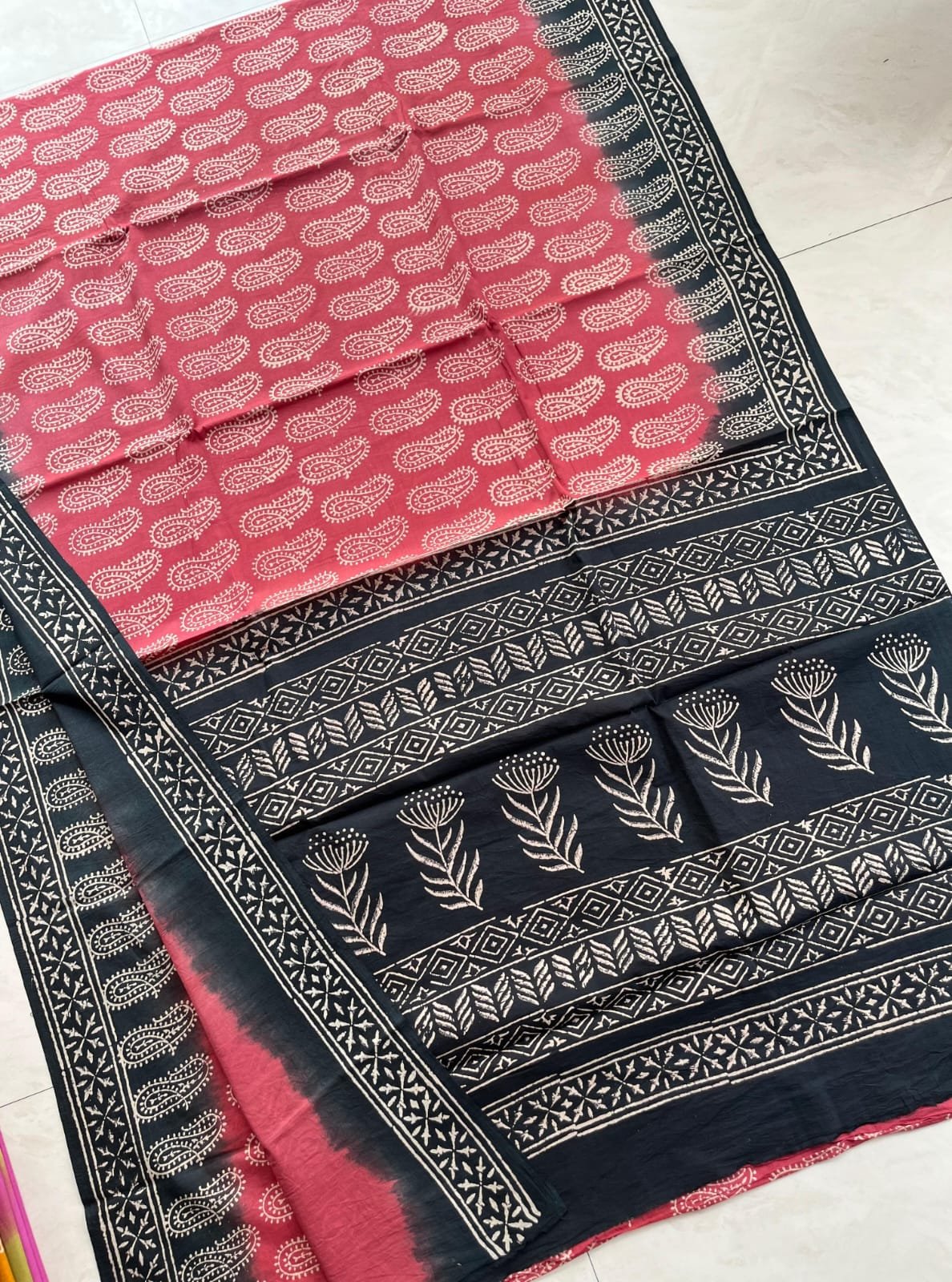 Hand Block Printed Cotton Mul Sarees Red image 17