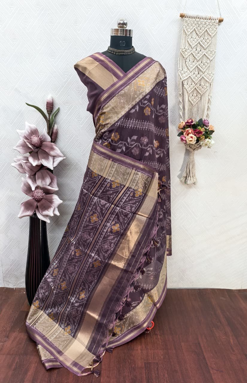 Soft Desi Raw Silk saree with pochampali ikkat concept image 4
