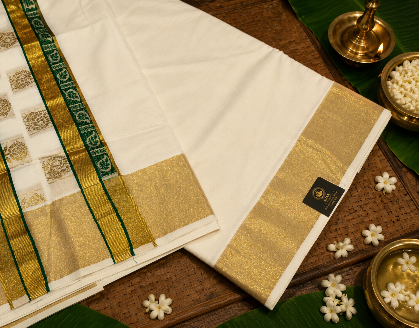 Kerala Kasavu Saree GREEN