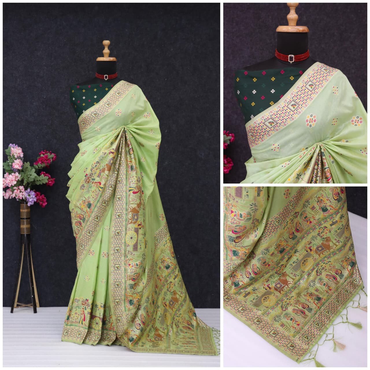 13 pashmina silk saree with paithani border image 6