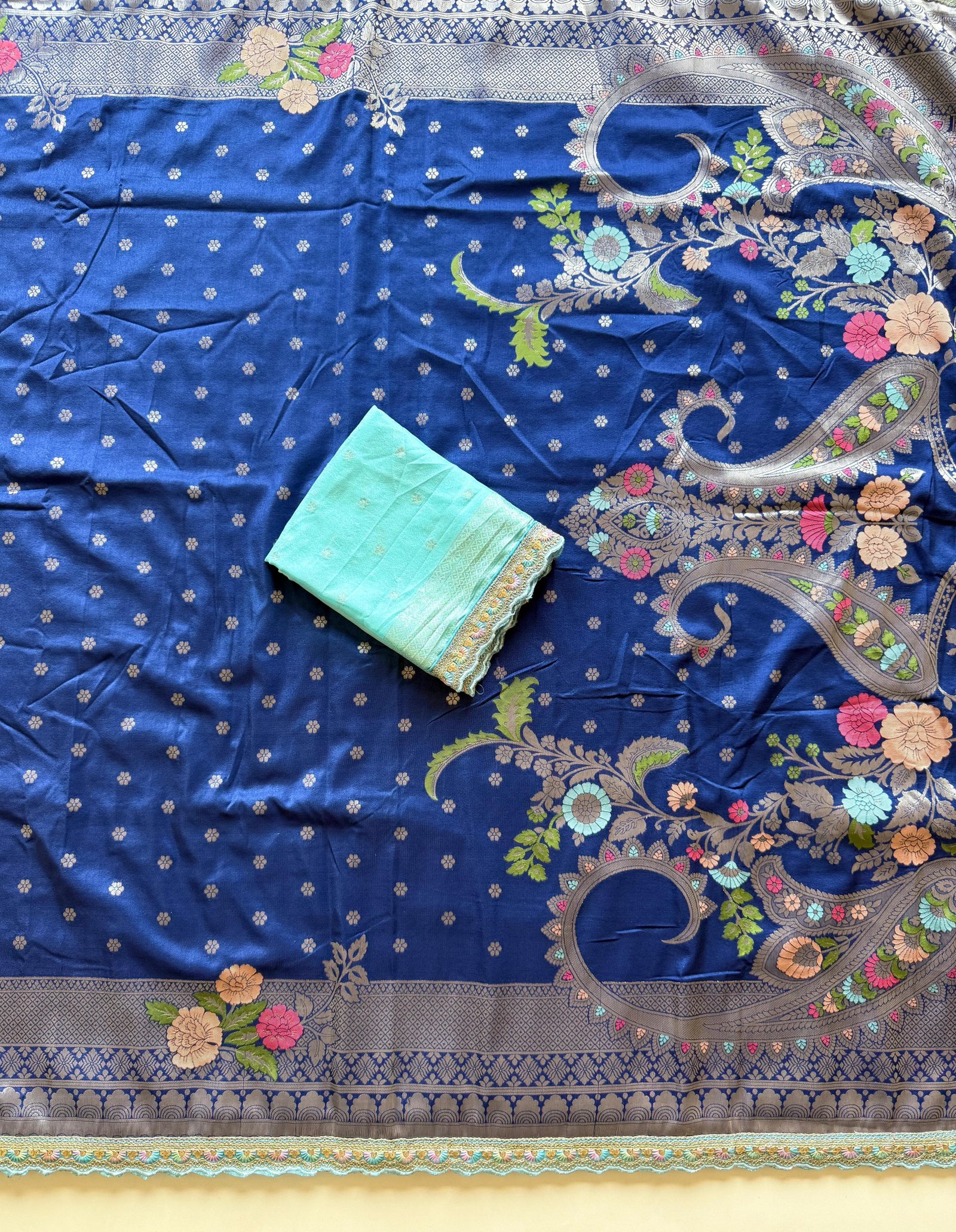 Pure Khadi Crepe Georgette Minakari Weavin Saree image 6