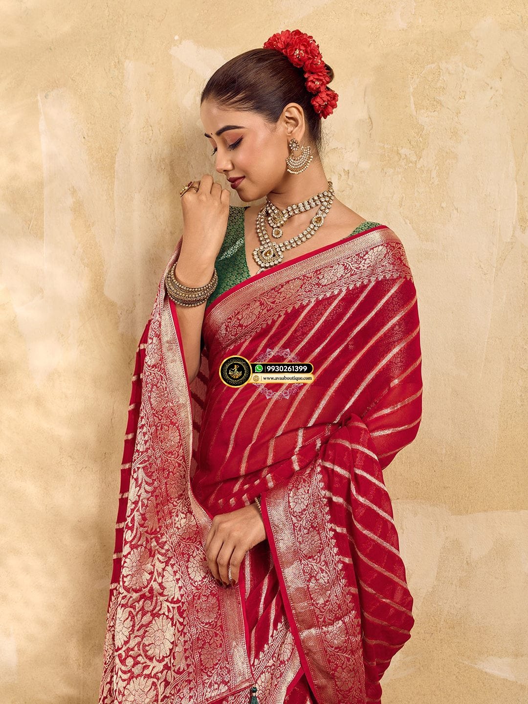 Banarasi Handloom Leheriya Zari Weaving Saree image 6