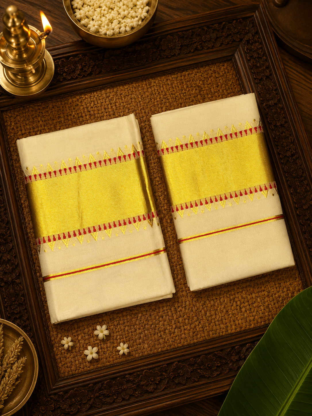 Kerala Kasavu Set Mundu Tissue image 4