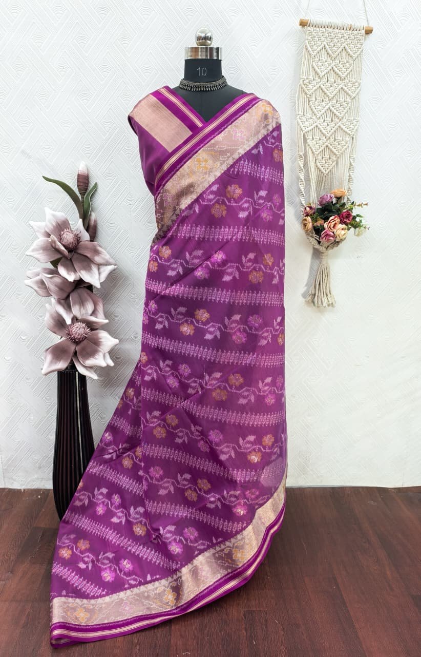 Soft Desi Raw Silk saree with pochampali ikkat concept image 14