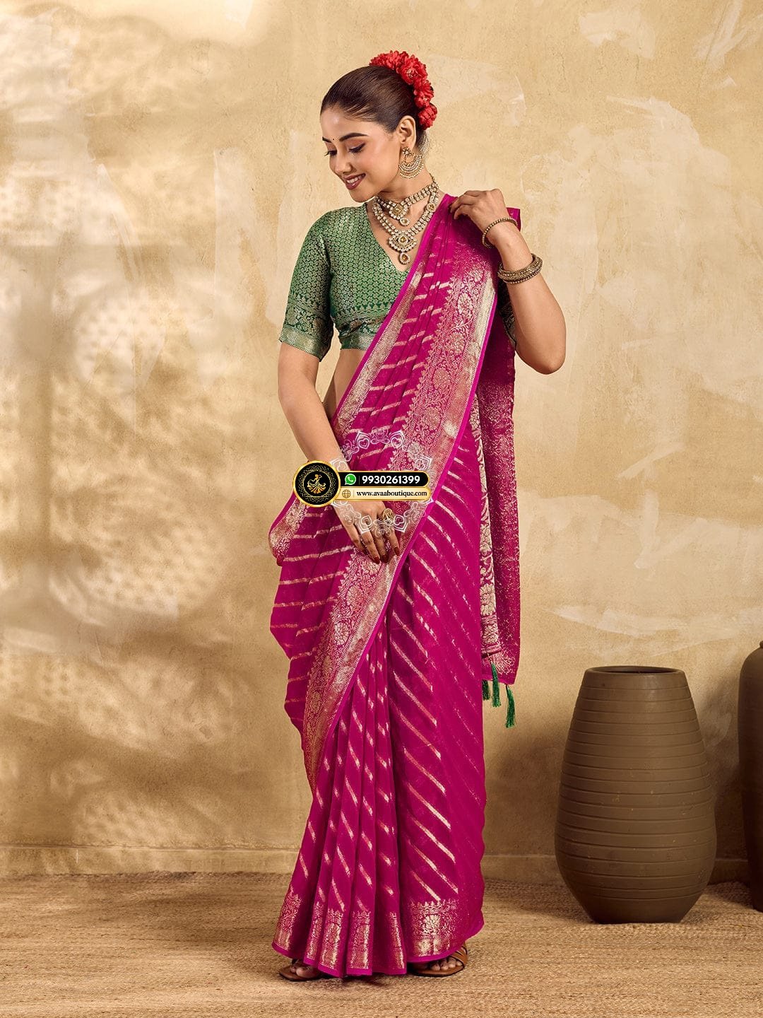 Banarasi Handloom Leheriya Zari Weaving Saree image 14