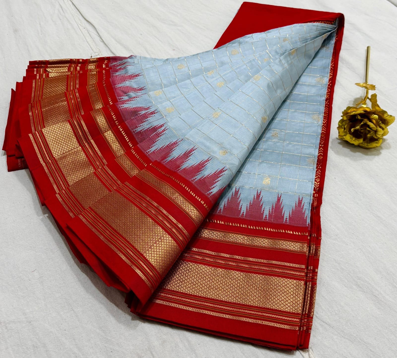Temple Checks Irkal Pure Silk Saree image 5