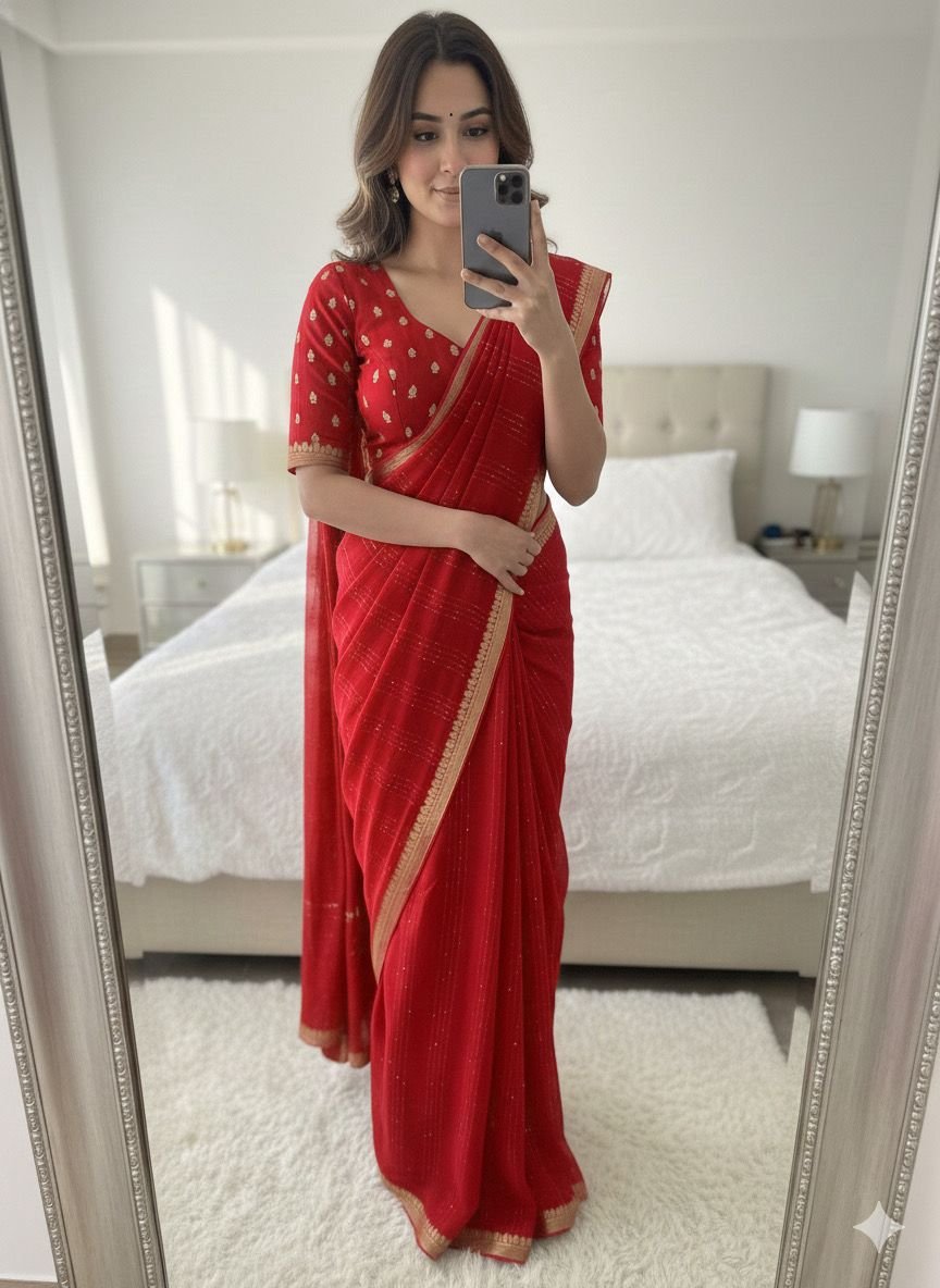 Pure viscose georgette saree with sequence image 8