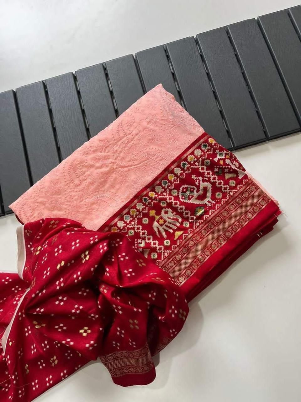 Premium Georgette chikankari lucknowi embroidered saree image 11