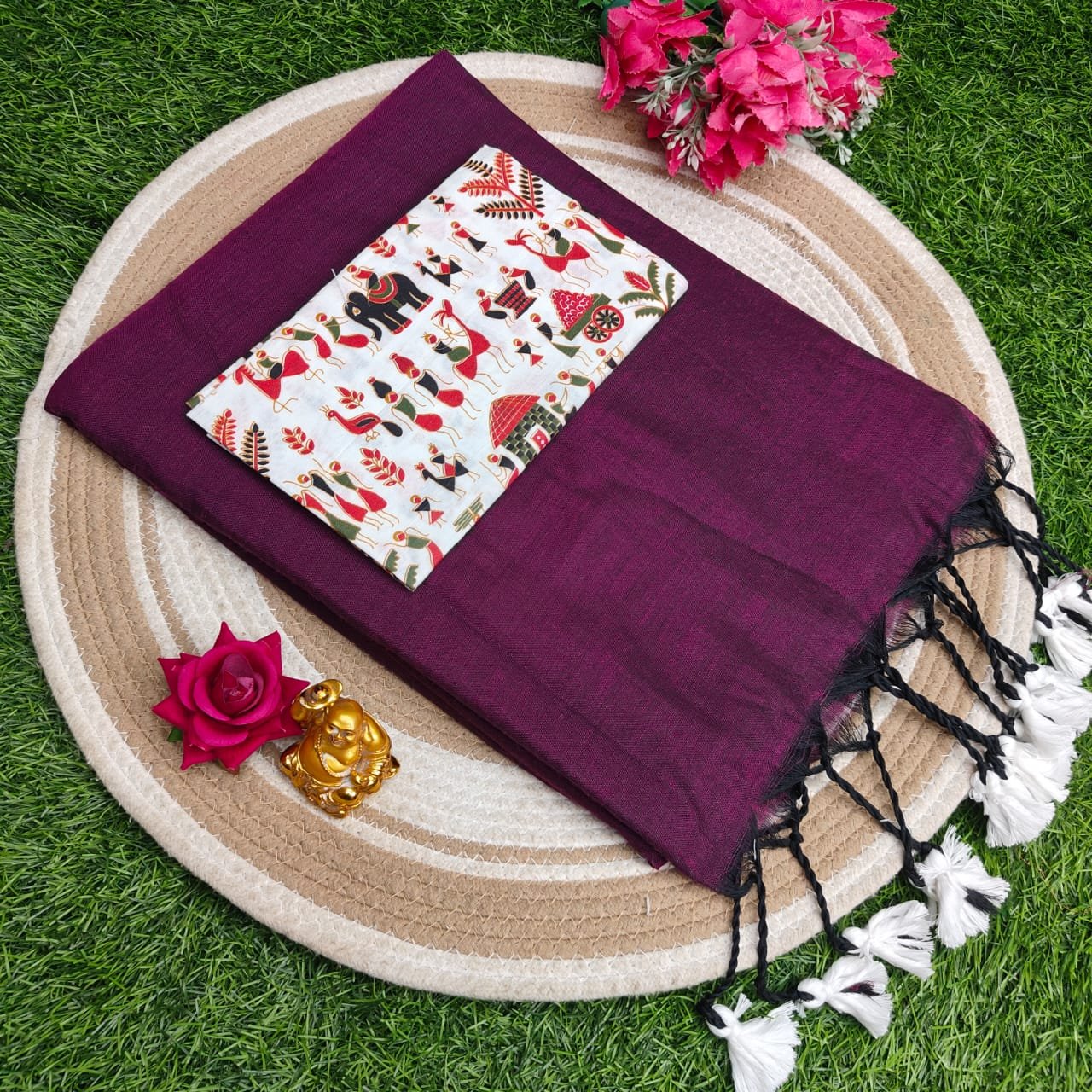 Khadi Cotton Saree 120 Count Premium Quality With Kalamkari Blouse image 9