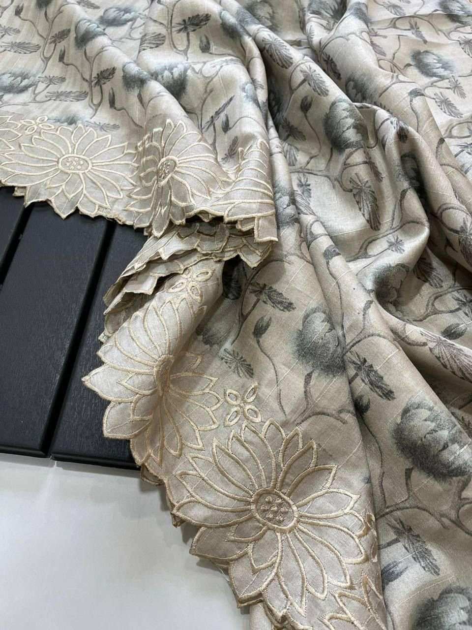Pure Tussar Silk Saree with Cutwork Border image 6