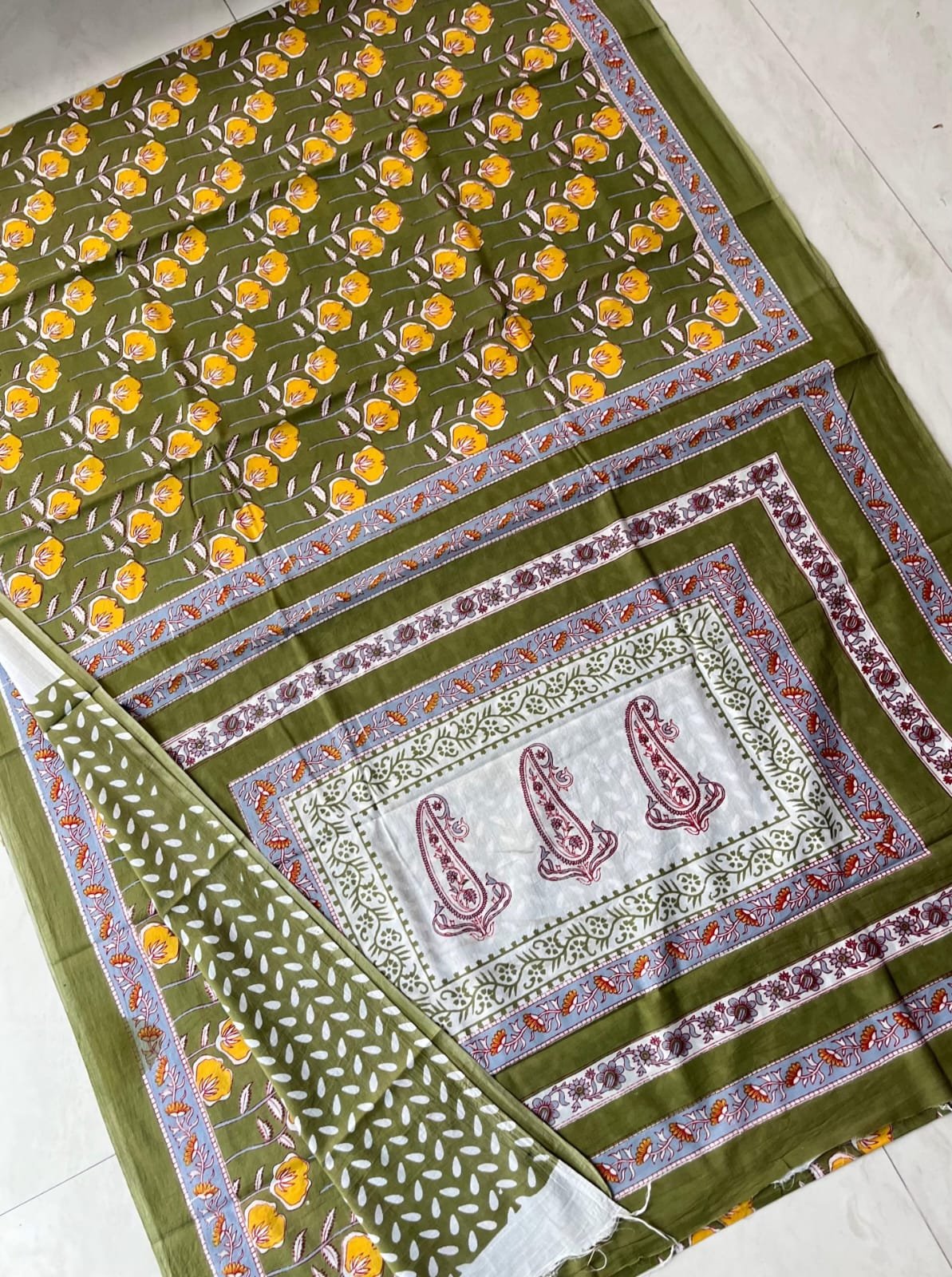 Hand Block Printed Cotton Mul Yellow image 8