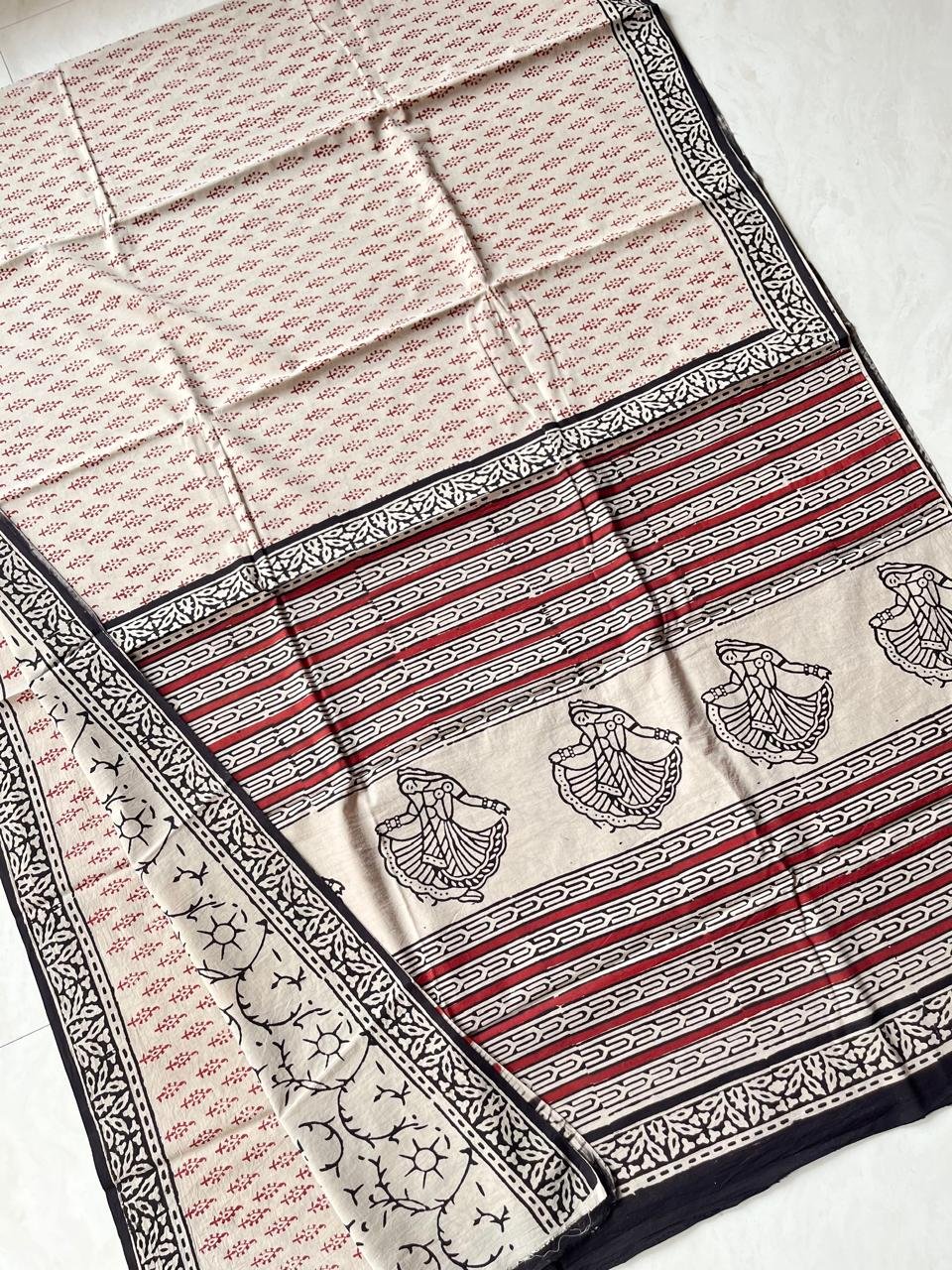 Hand Block Printed Cotton Mul White image 2