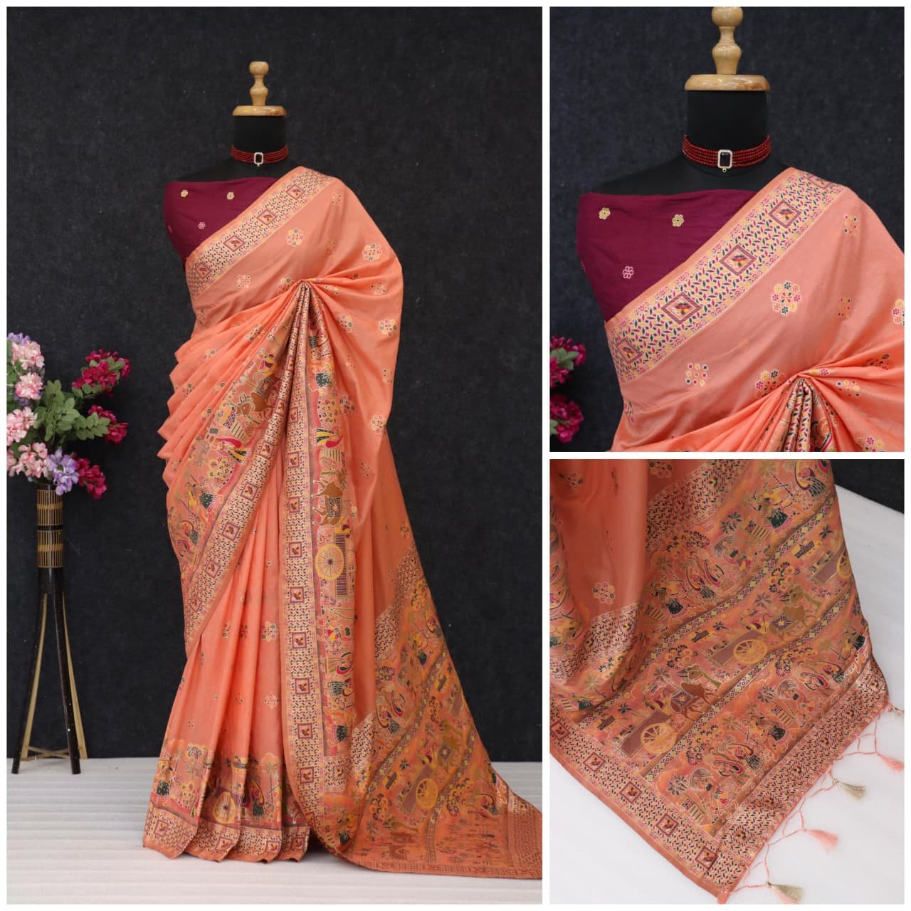 13 pashmina silk saree with paithani border image 4