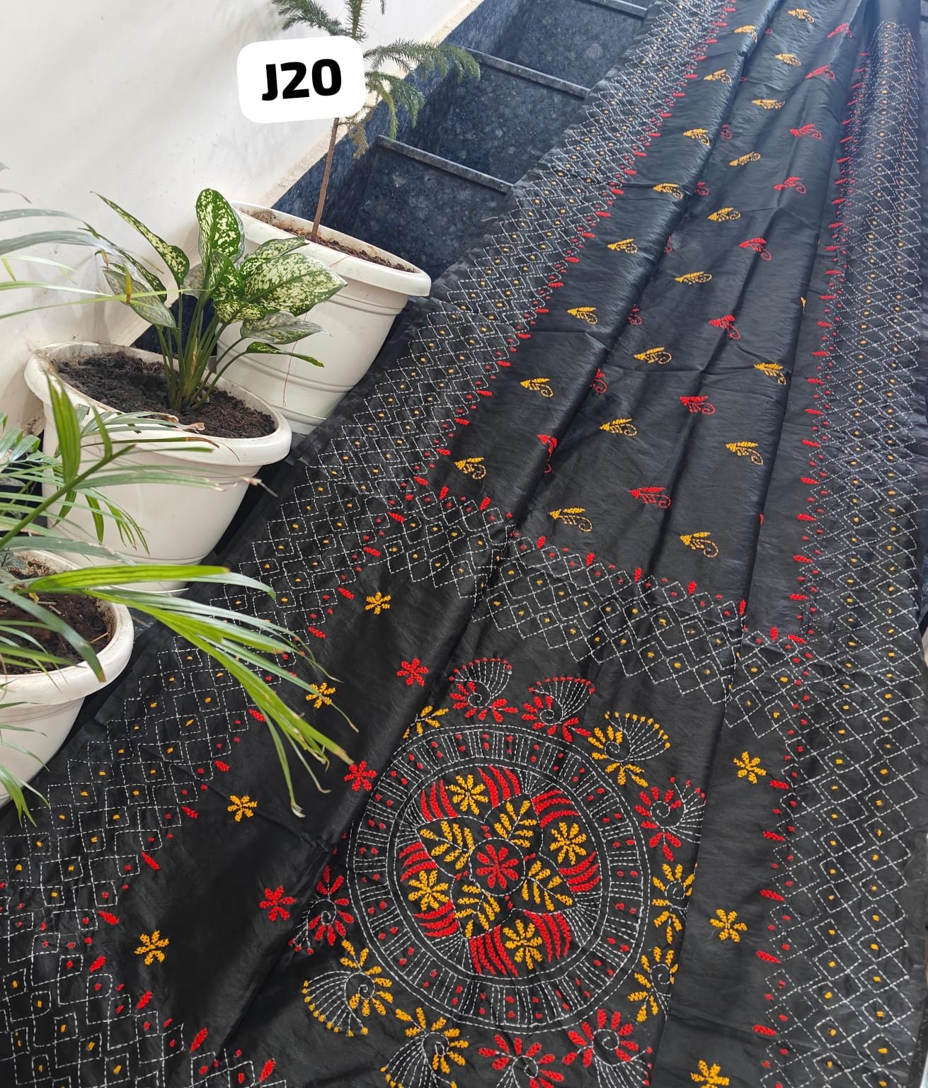 1 Chanderi Fabric Saree with Kantha work image 3