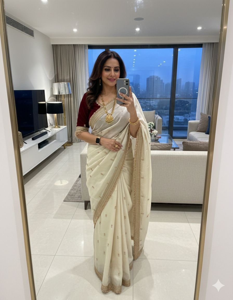 Space Sattin Sequence Emrodairy Full Worked Saree image 4