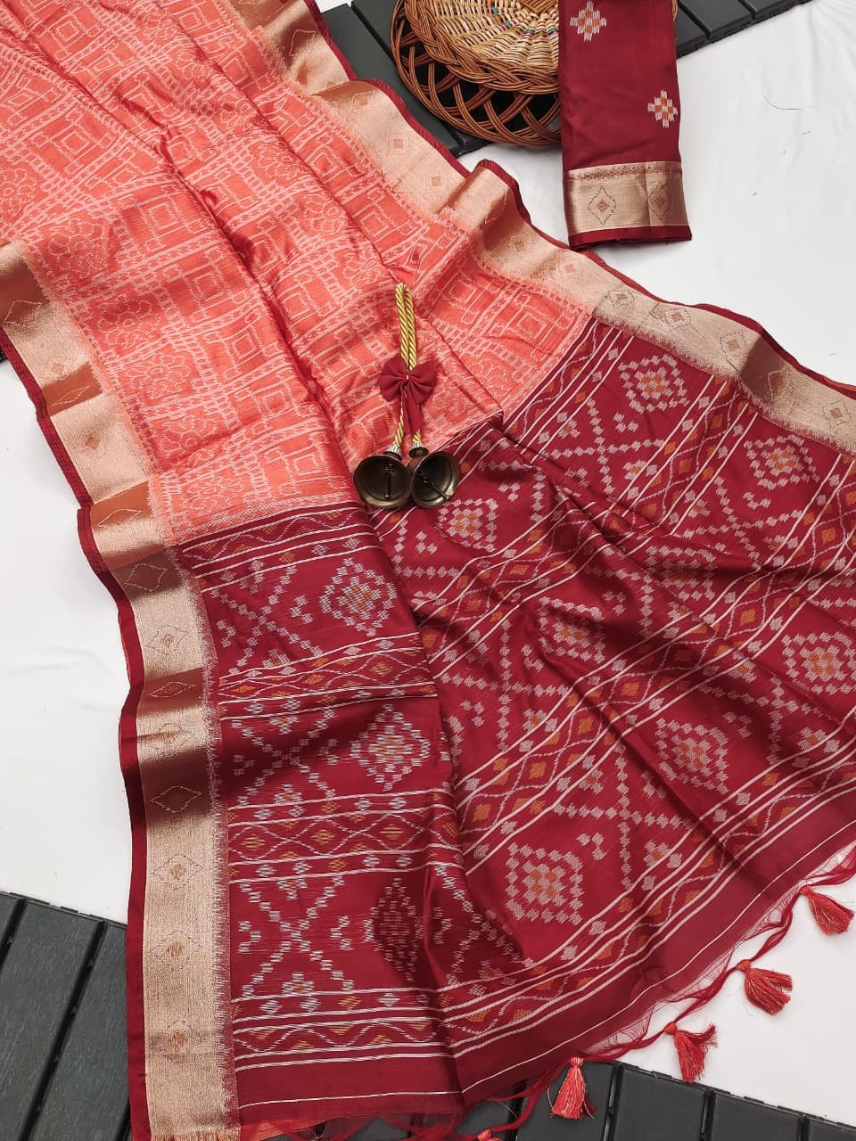 Soft Desi Raw Silk Saree With Ikkat Pallu image 5
