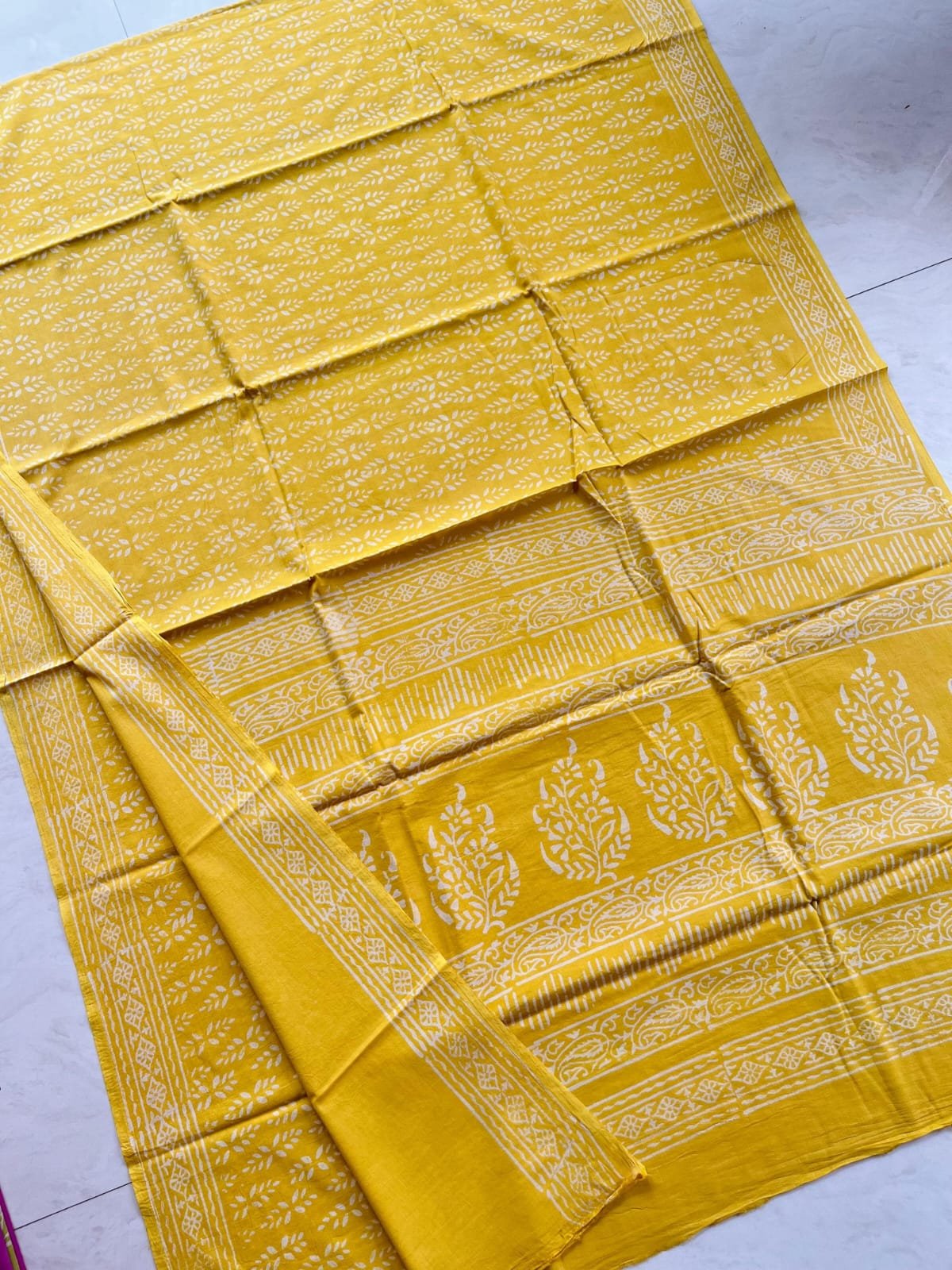 Hand Block Printed Cotton Mul Yellow