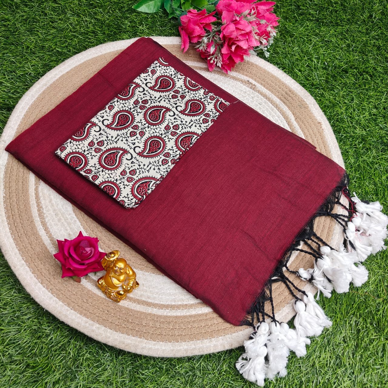 Khadi Cotton Saree 120 Count Premium Quality With Kalamkari Blouse image 2