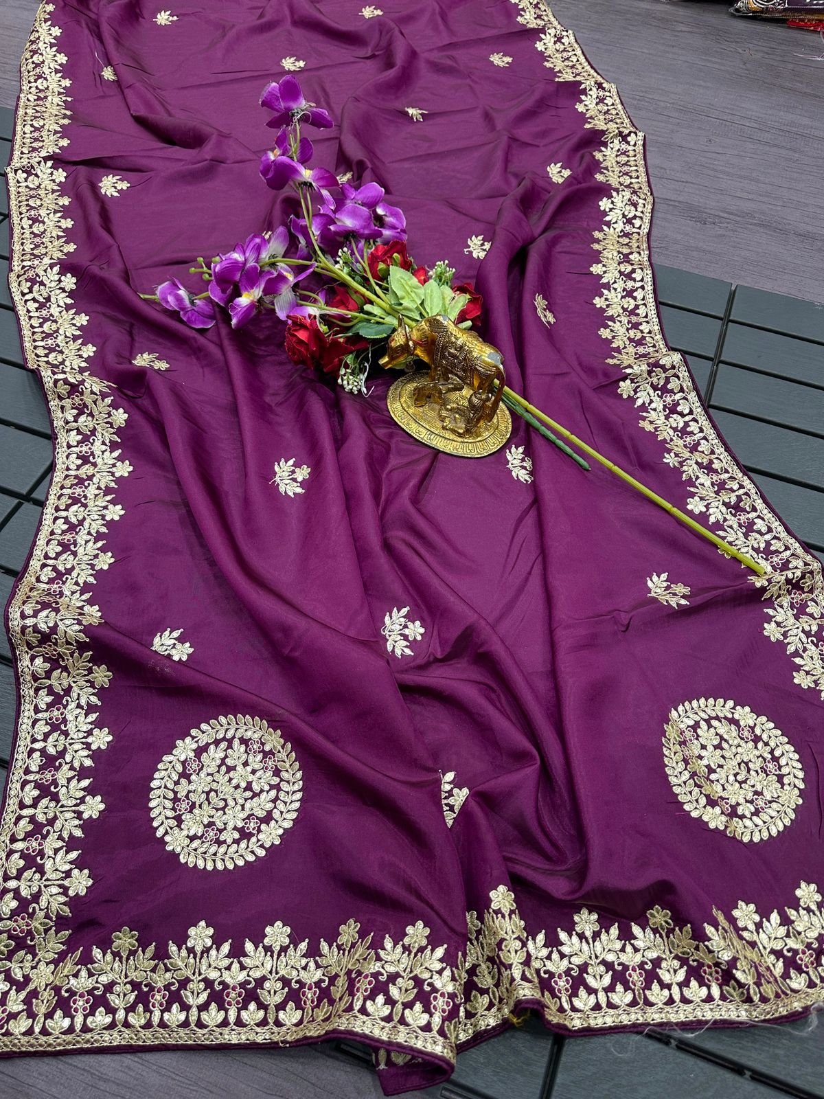 Fancy Gota Foil Designer New Arrival Premium HO Silk Sarees image 4