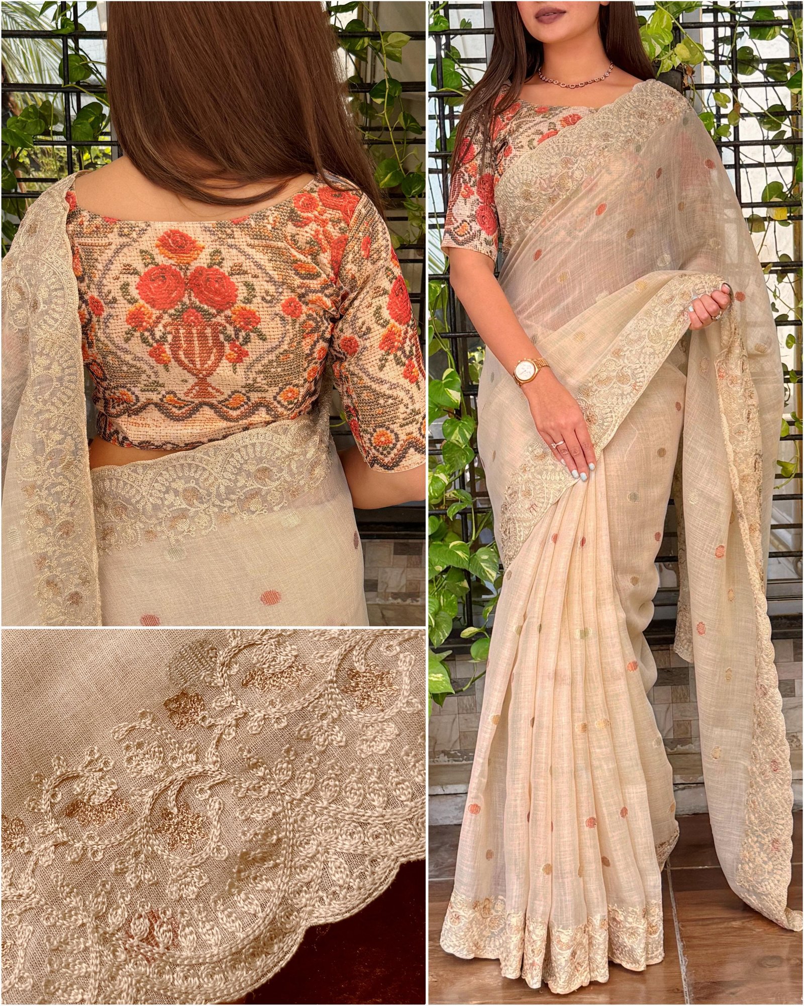 Linen Cotton Silk Saree with Digital Print Blouse
