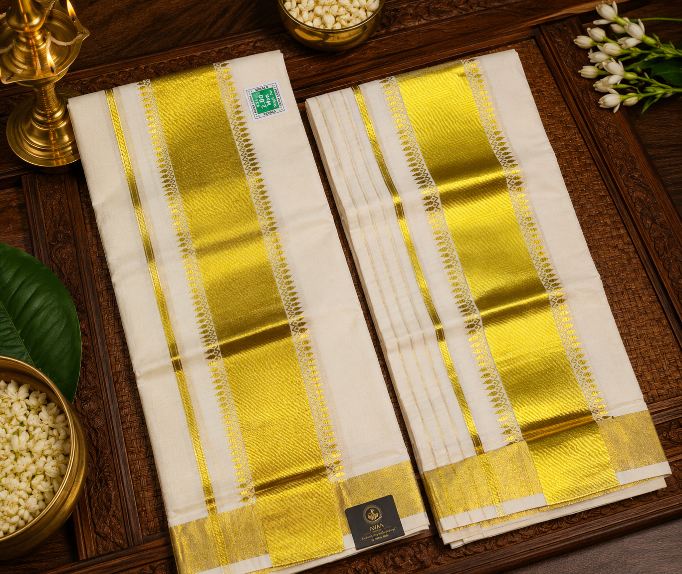 Kerala Kasavu Set Mundu Cotton image 2