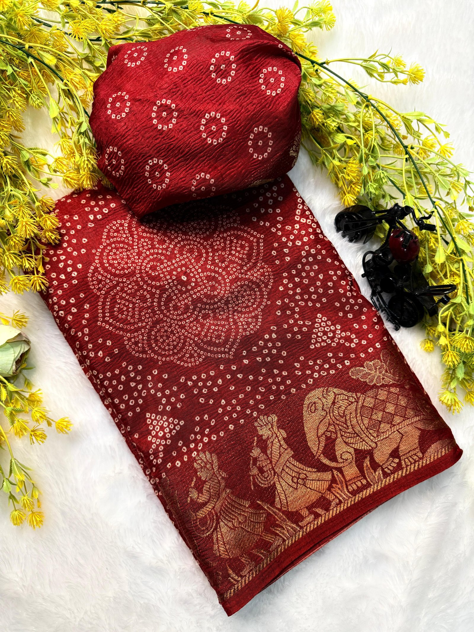 Crush Dola Silk Bandhej Saree image 3