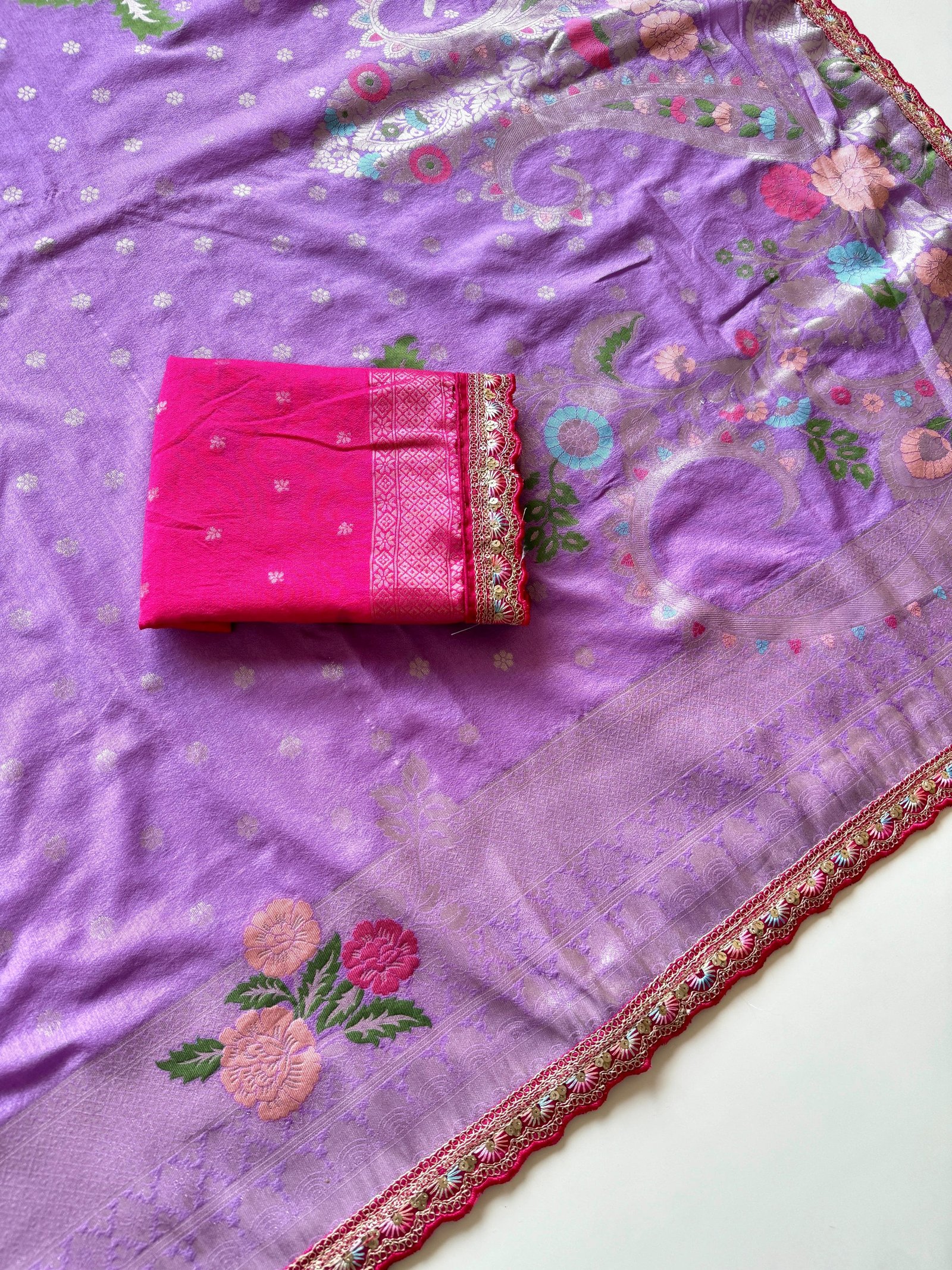 Pure Khadi Crepe Georgette Minakari Weavin Saree image 10