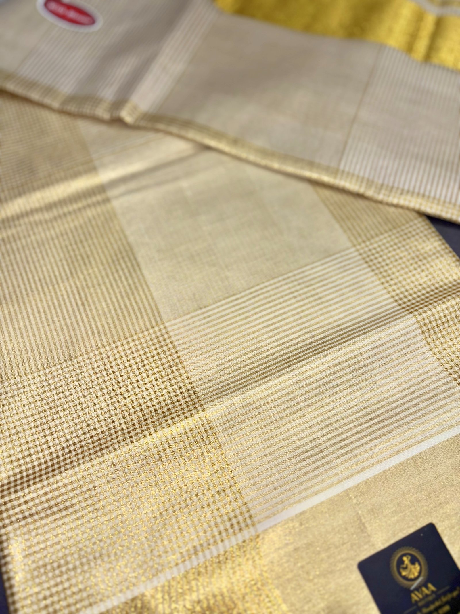 Kerala Kasavu Tissue Saree Micro Checks image 4
