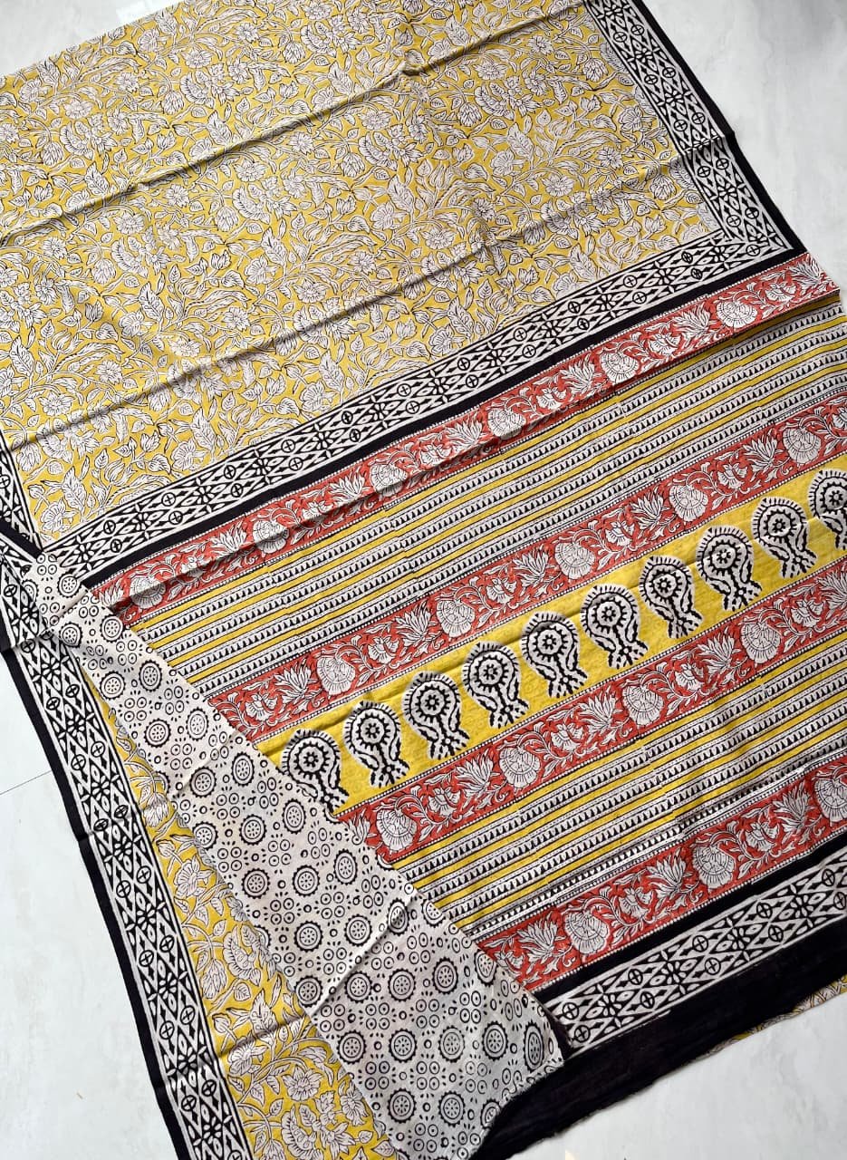 Hand Block Printed Cotton Mul Yellow image 11