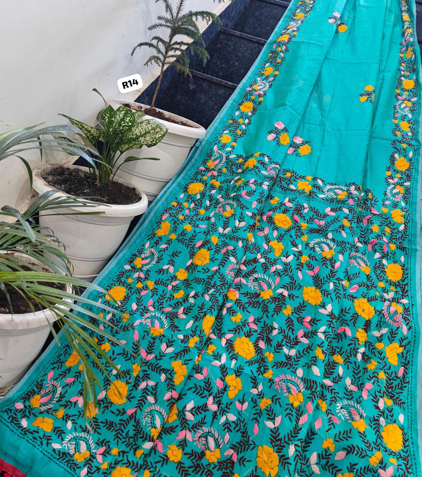 4 Linen Chanderi Saree Fulkari work image 17