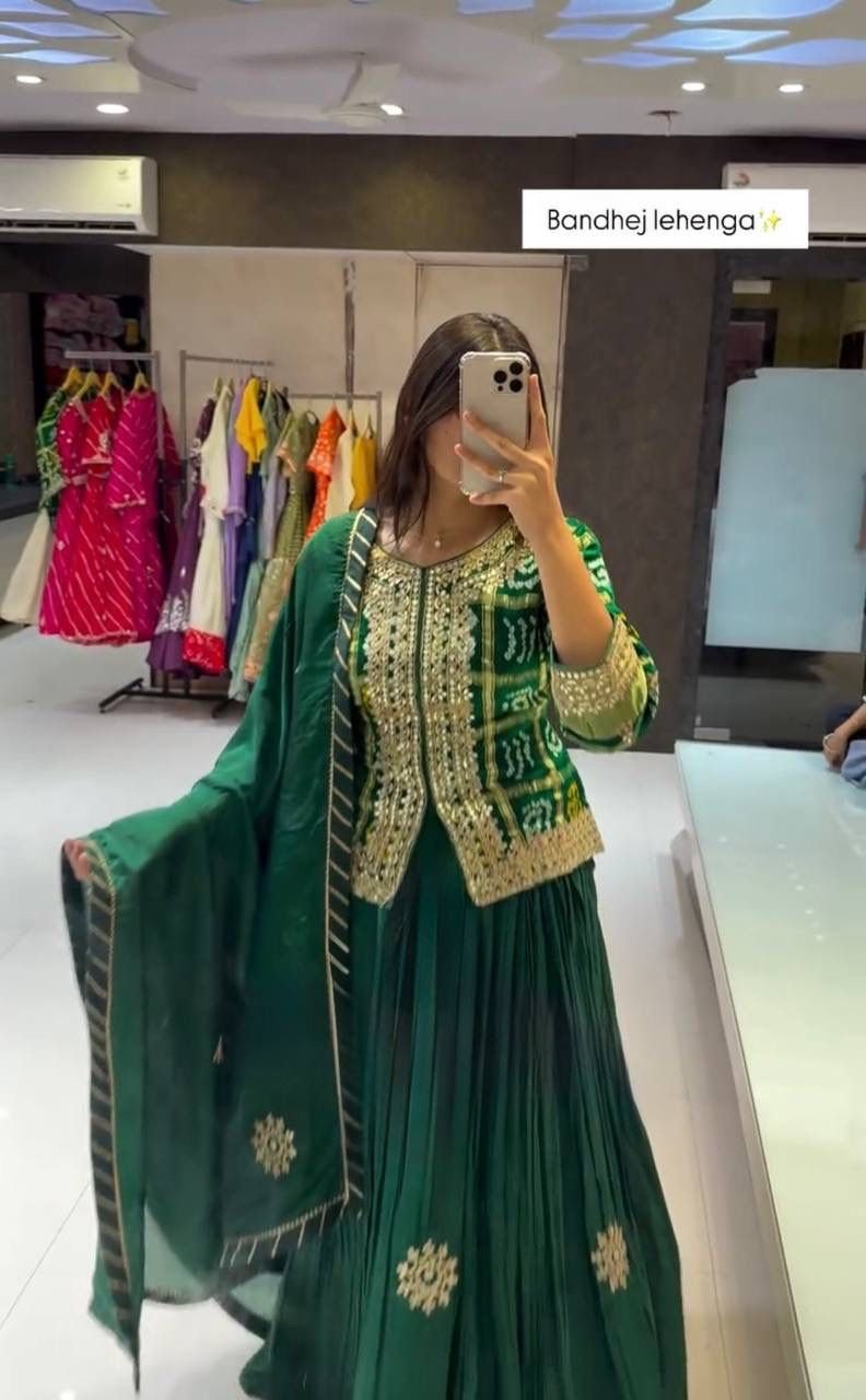 Heavy Chinon Embroidery Coding Sequence Work Top With Lehengas image 5