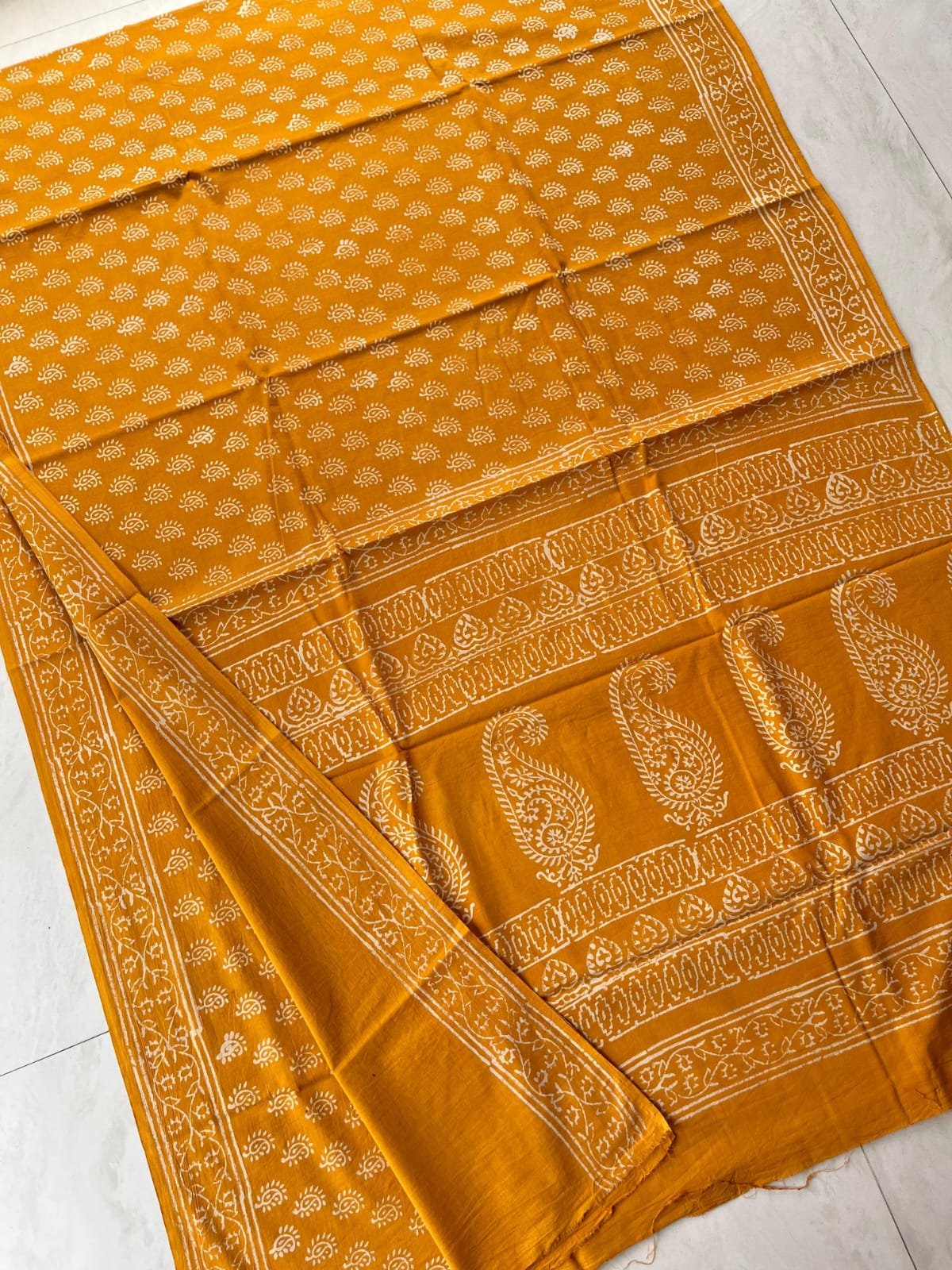 Hand Block Printed Cotton Mul Yellow image 9