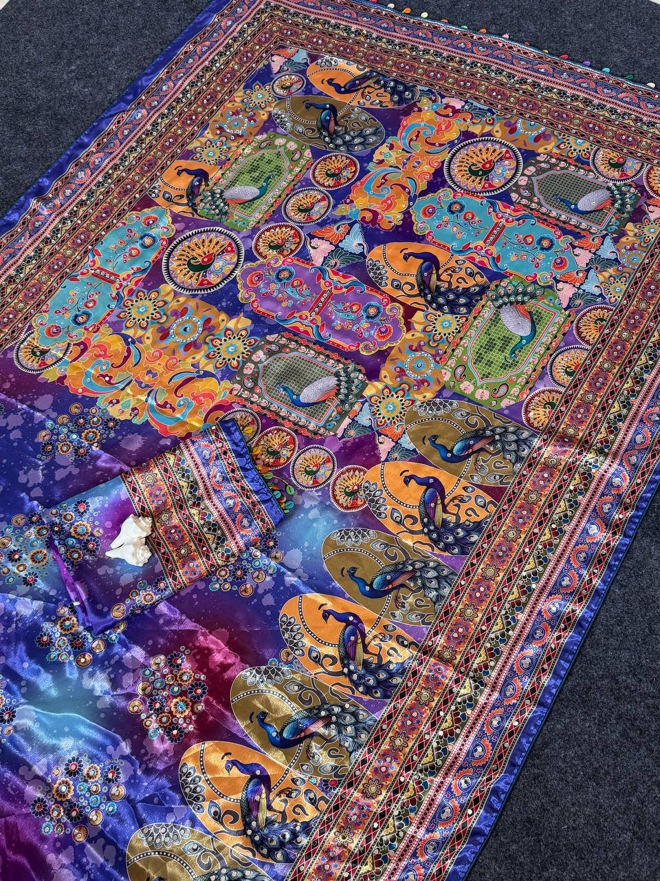Designer Digital Printed Saree with Real Mirror with Hand Embroidery Work image 8