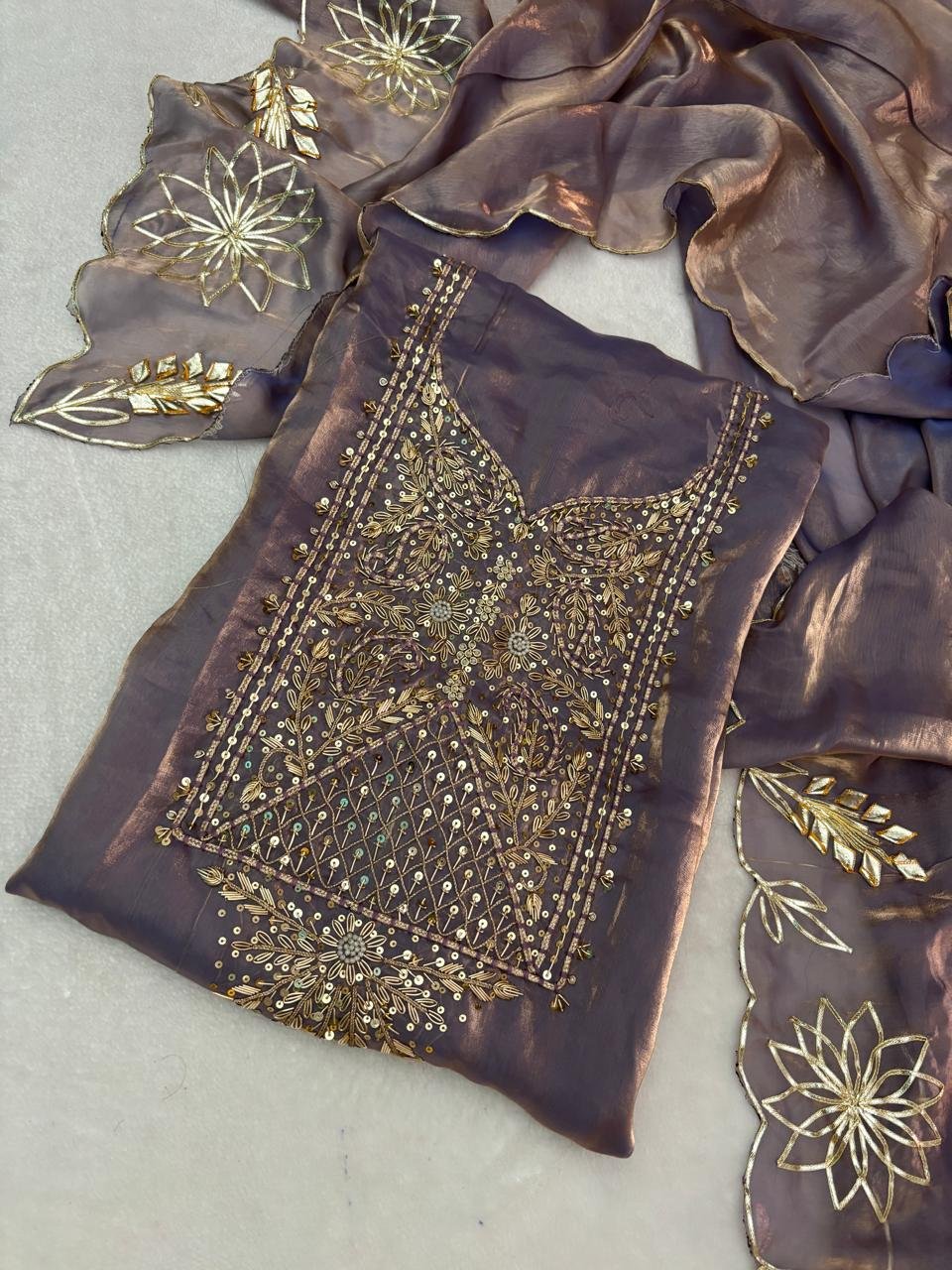 ORGANZA NEW DESIGN DRESS MATERIAL WITH ZARDOGI WORK image 5