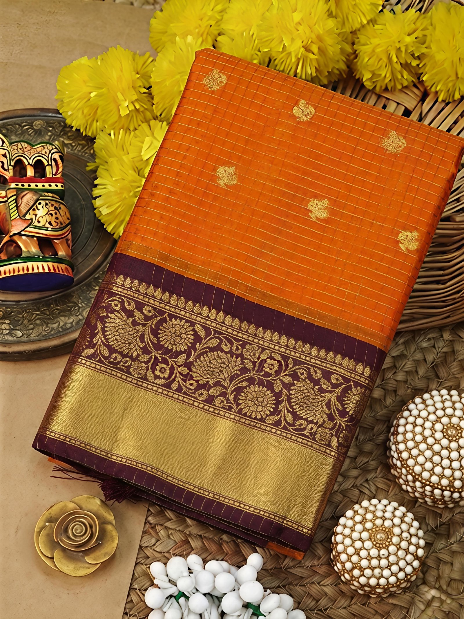 Vintage Checks Semi Silk Sarees image 16