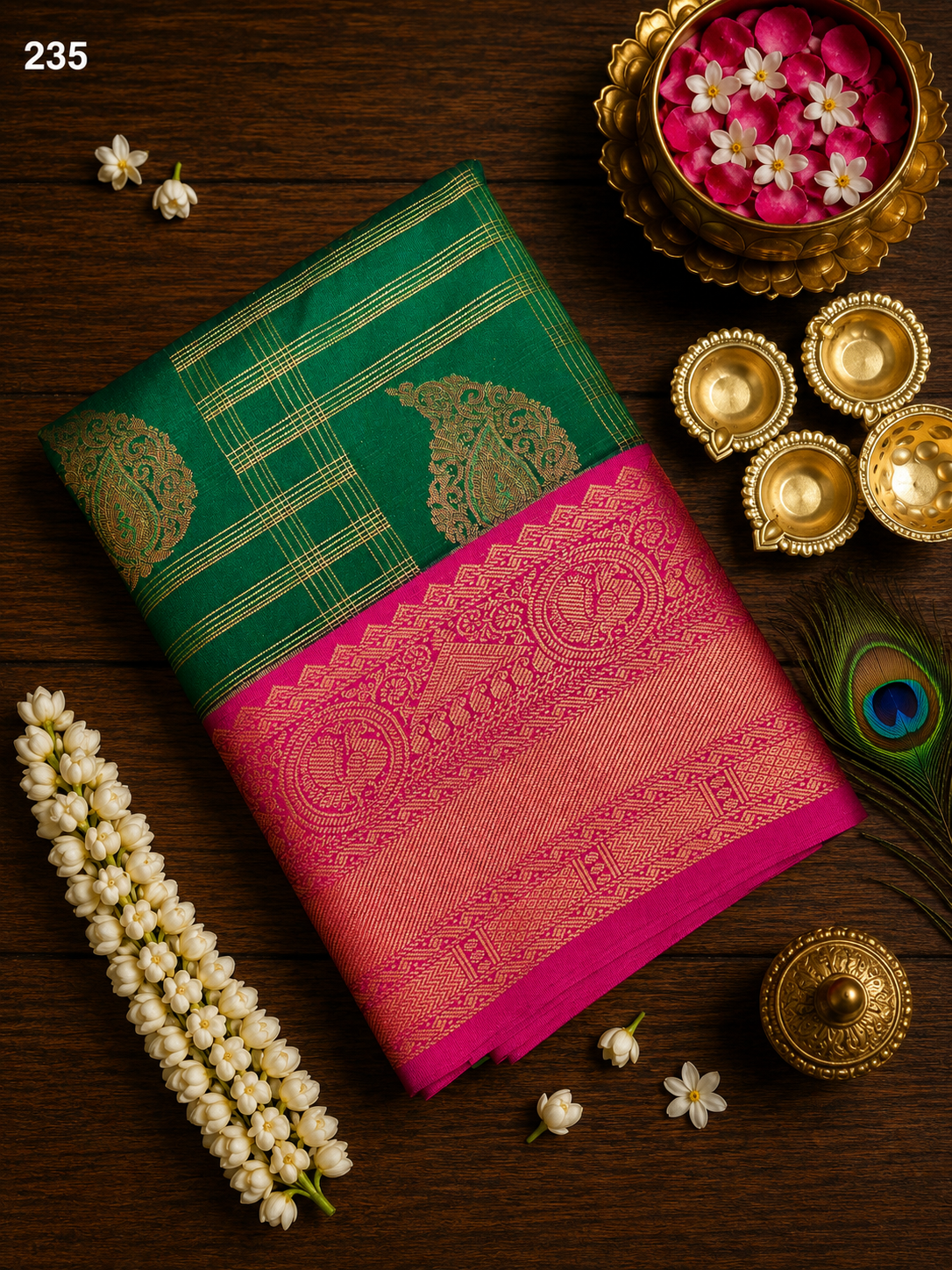 Korvai Kanchi Semi Silk Sarees Big Podi Kattam image 4