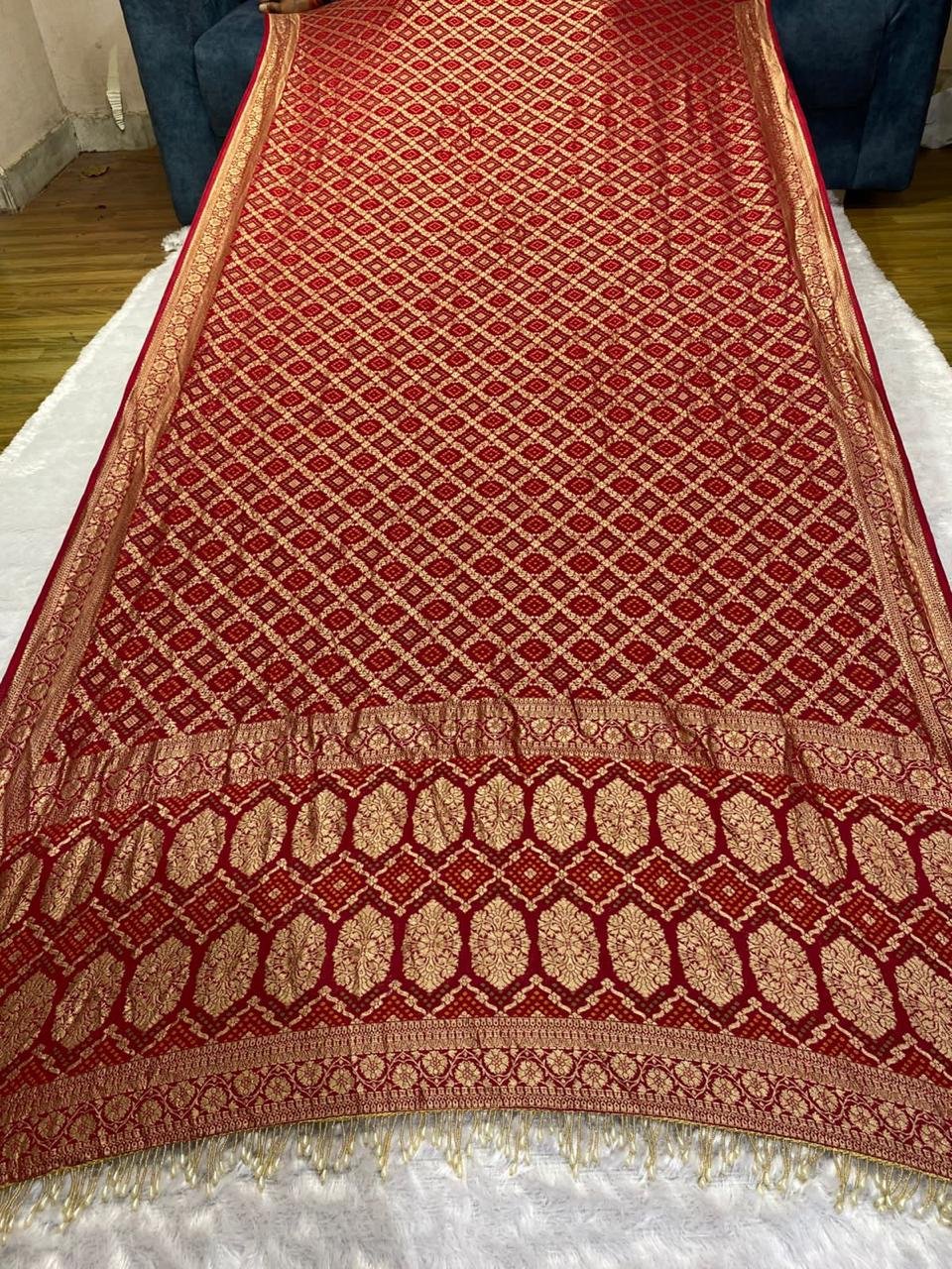 Pure Georgette Jangla Bandhani with Tassels image 3
