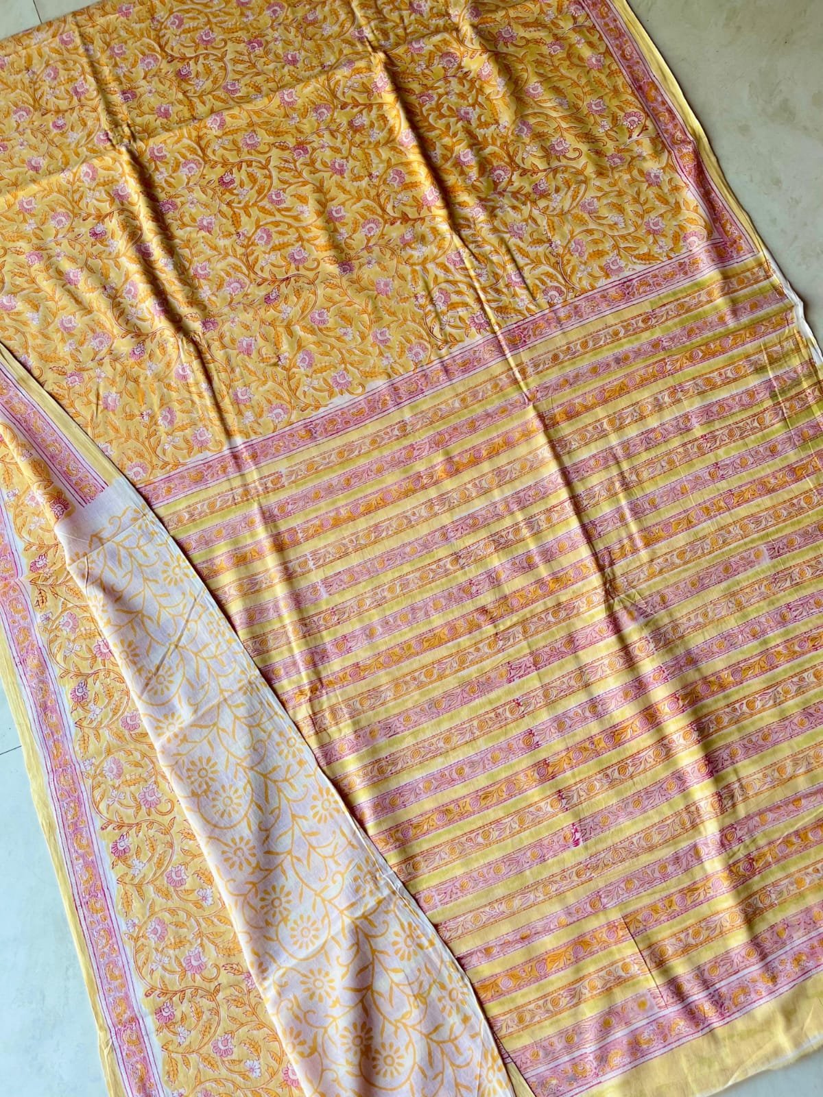 Hand Block Printed Cotton Mul Yellow image 3
