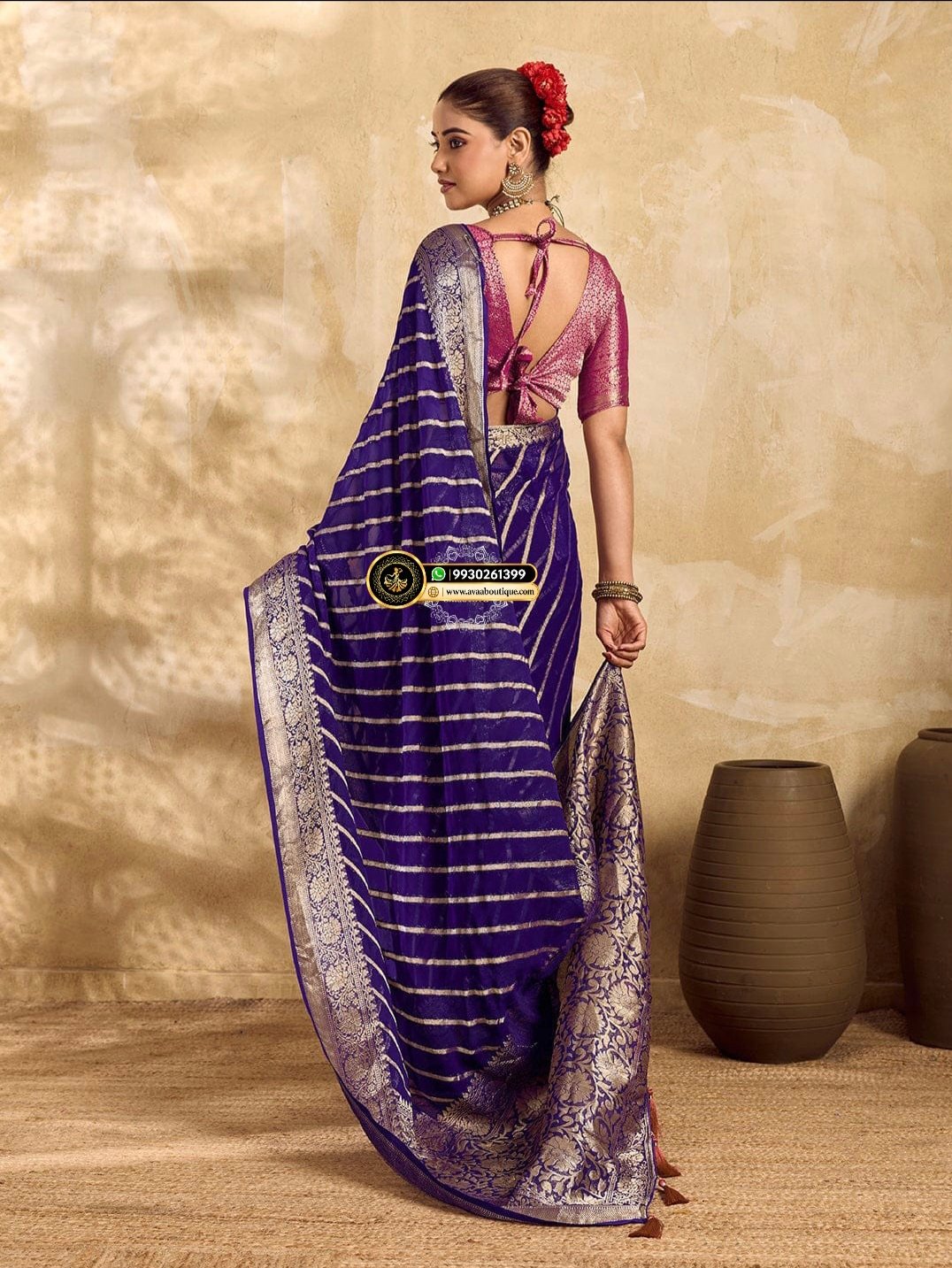 Banarasi Handloom Leheriya Zari Weaving Saree image 17