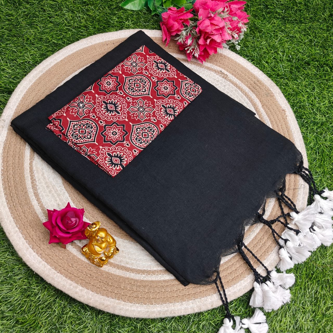Khadi Cotton Saree 120 Count Premium Quality With Kalamkari Blouse image 4