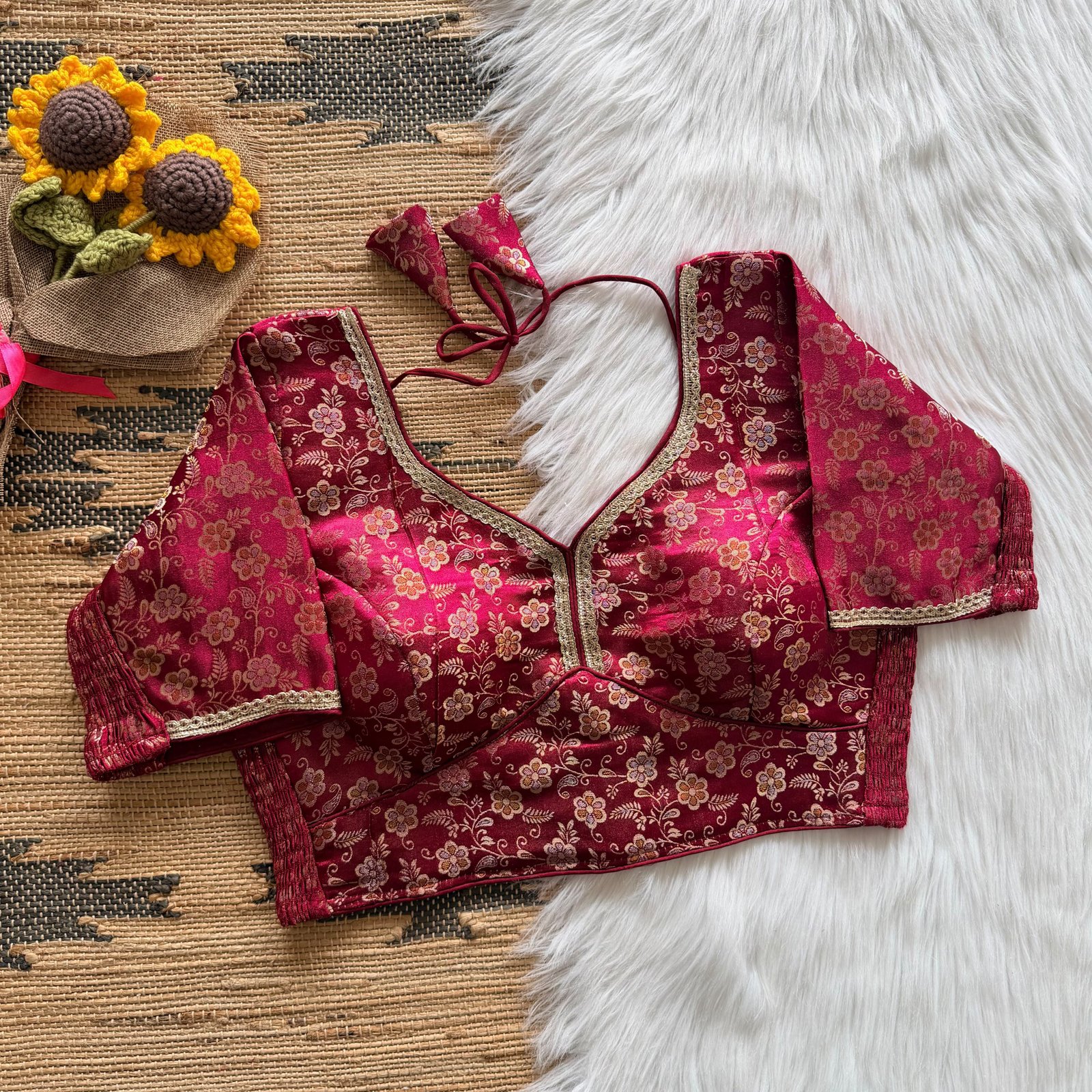 Side elastic banarasi blouse image 3