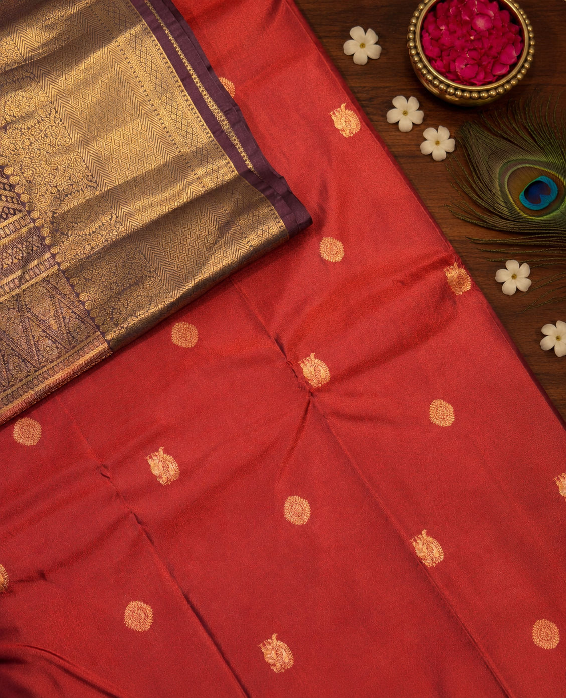 Viral Rust Orange and Coffee Brown Semi Silk Saree image 4